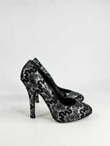 Dolce & Gabbana Silver & Black Squiggle Lace Patterned Stilettos - EU37