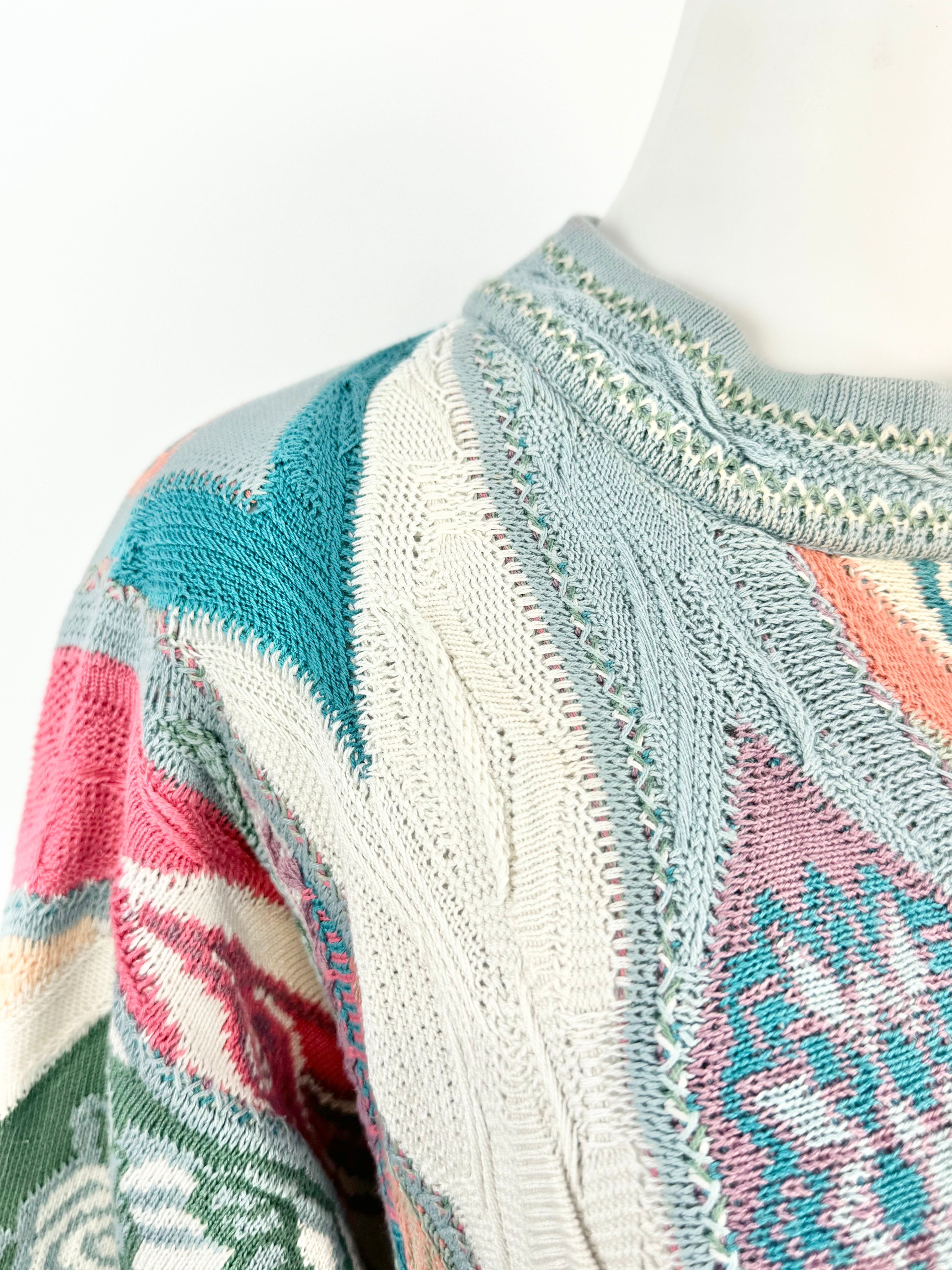 Vintage Coogi Blue Half Length 3D Sweater - S/M