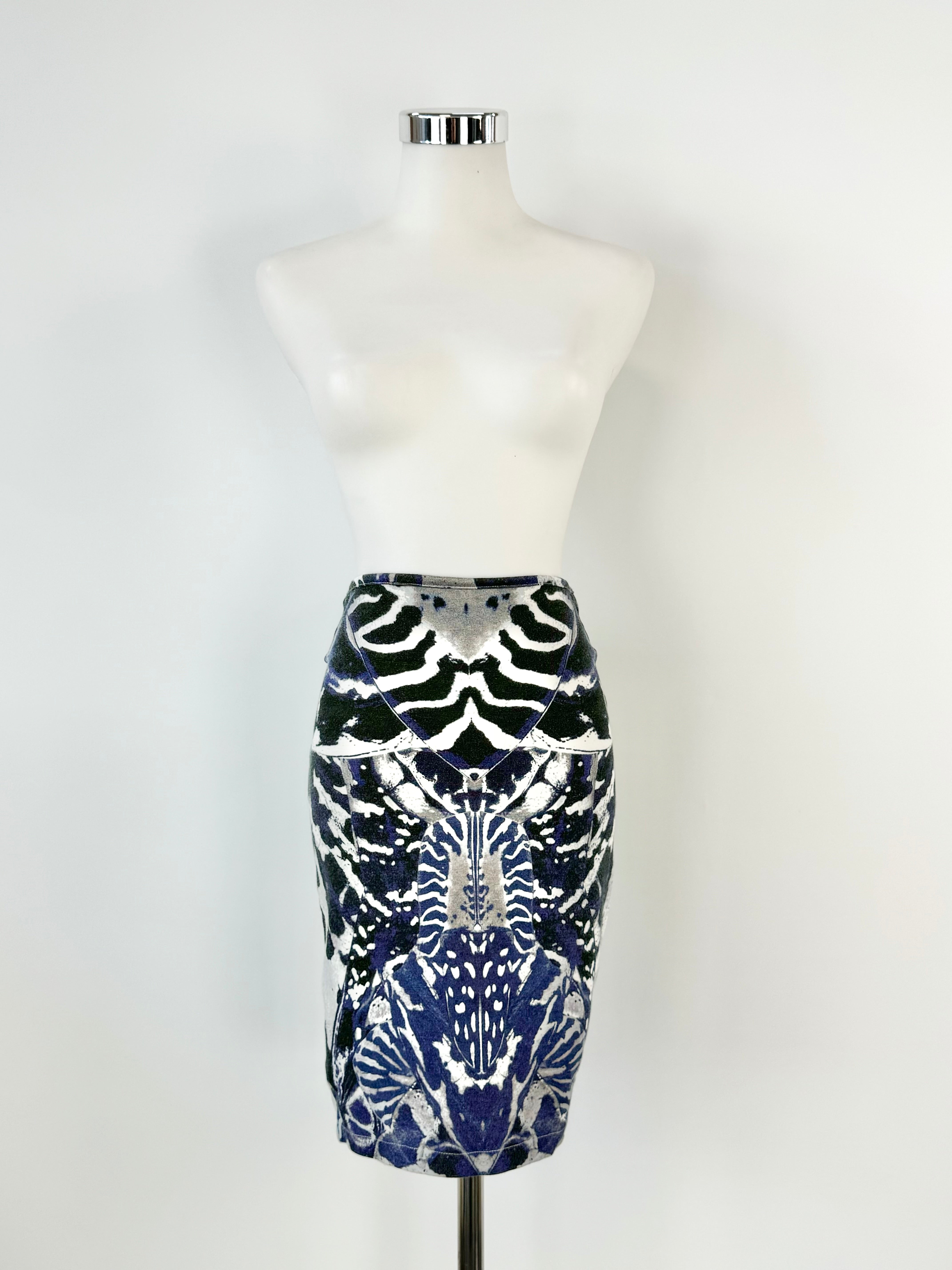 McQ by Alexander McQueen Blue Beetle Print Pencil Skirt - AU8