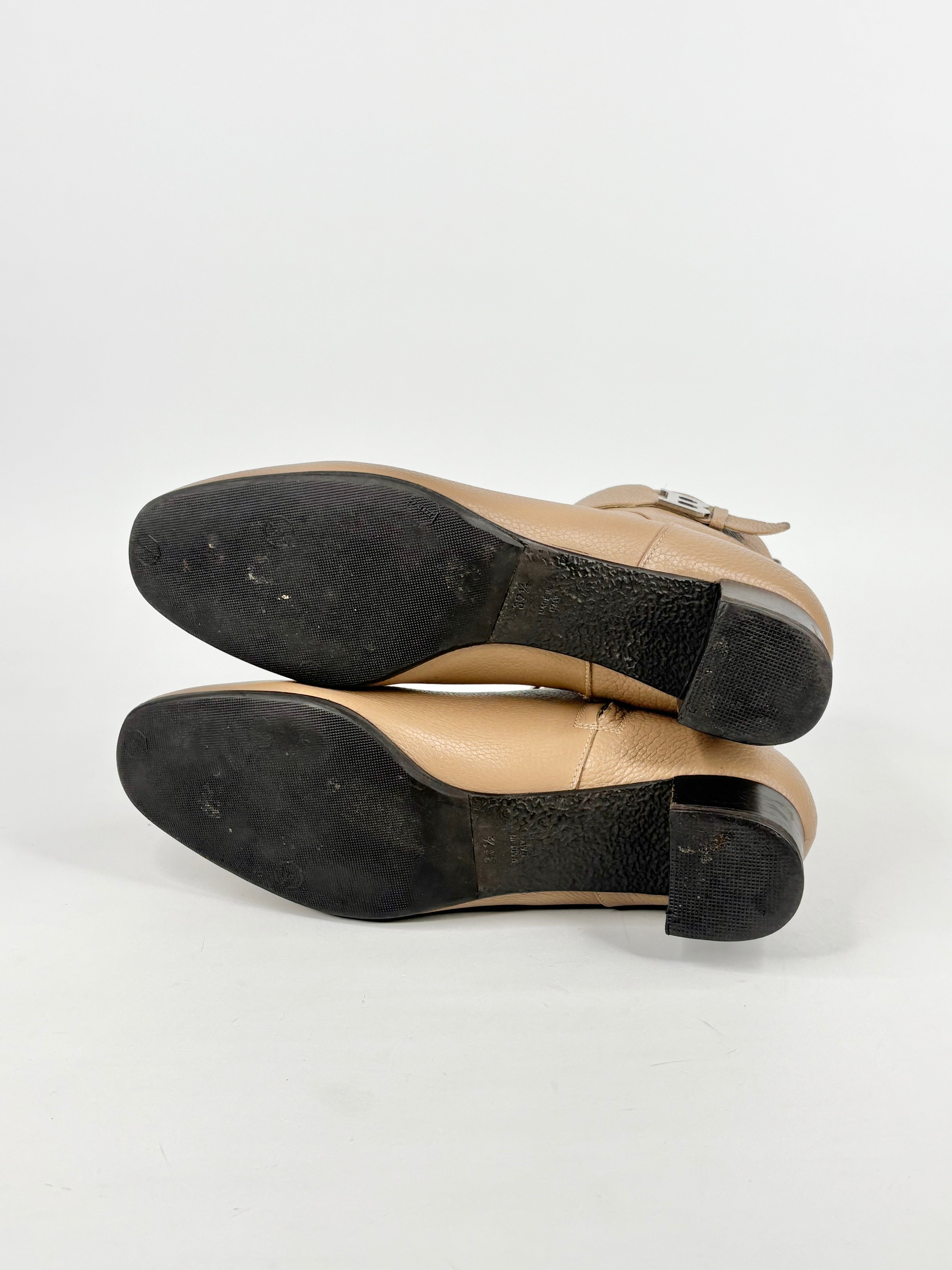 Bally Beige Grained Leather 'Talika' Ankle Boots - EU39.5