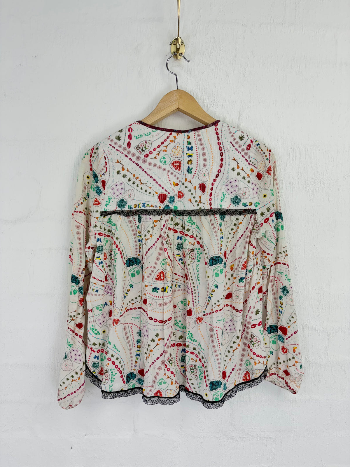 Zadig & Voltaire White Patterned Keyhole Blouse - AU10/12