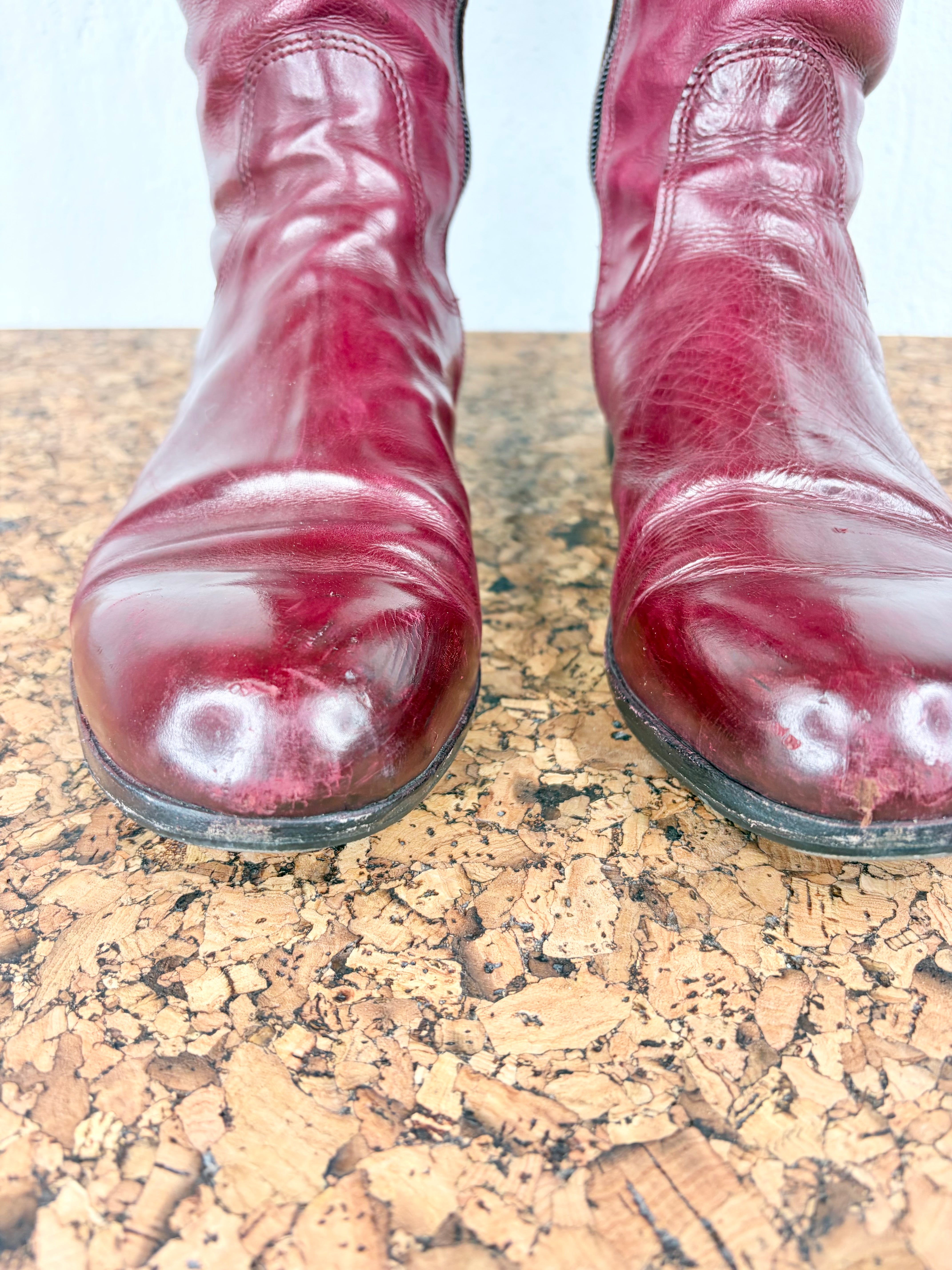 Wootten Burgundy Handcrafted Leather Boots - EU39