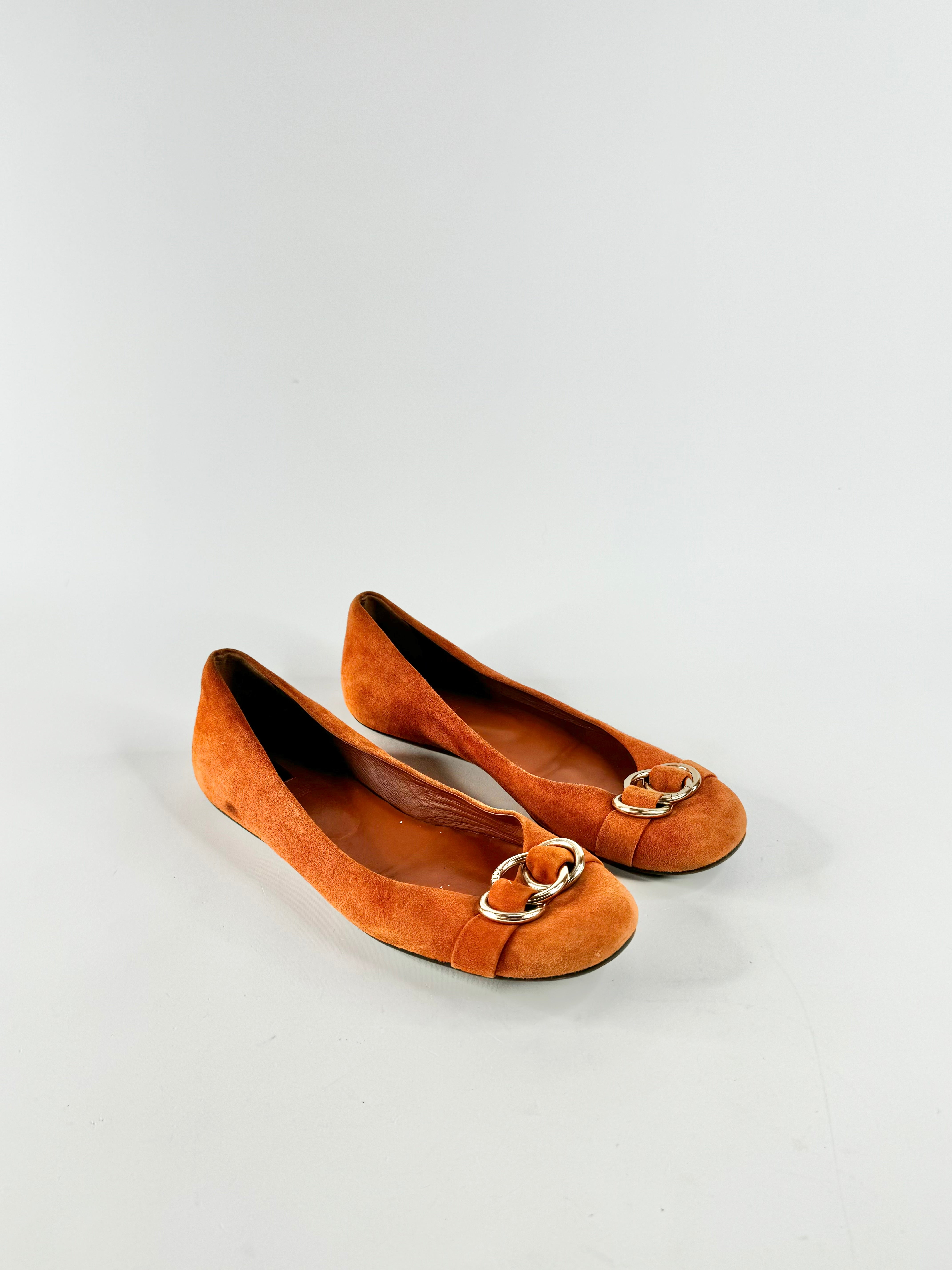Bally 'Abbie' Burnt Orange Suede Ballet Flats - EU38