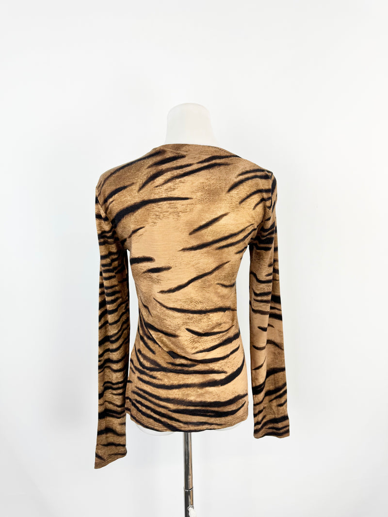 Max Mara Tiger Pattern Scoop Neck Top - AU10