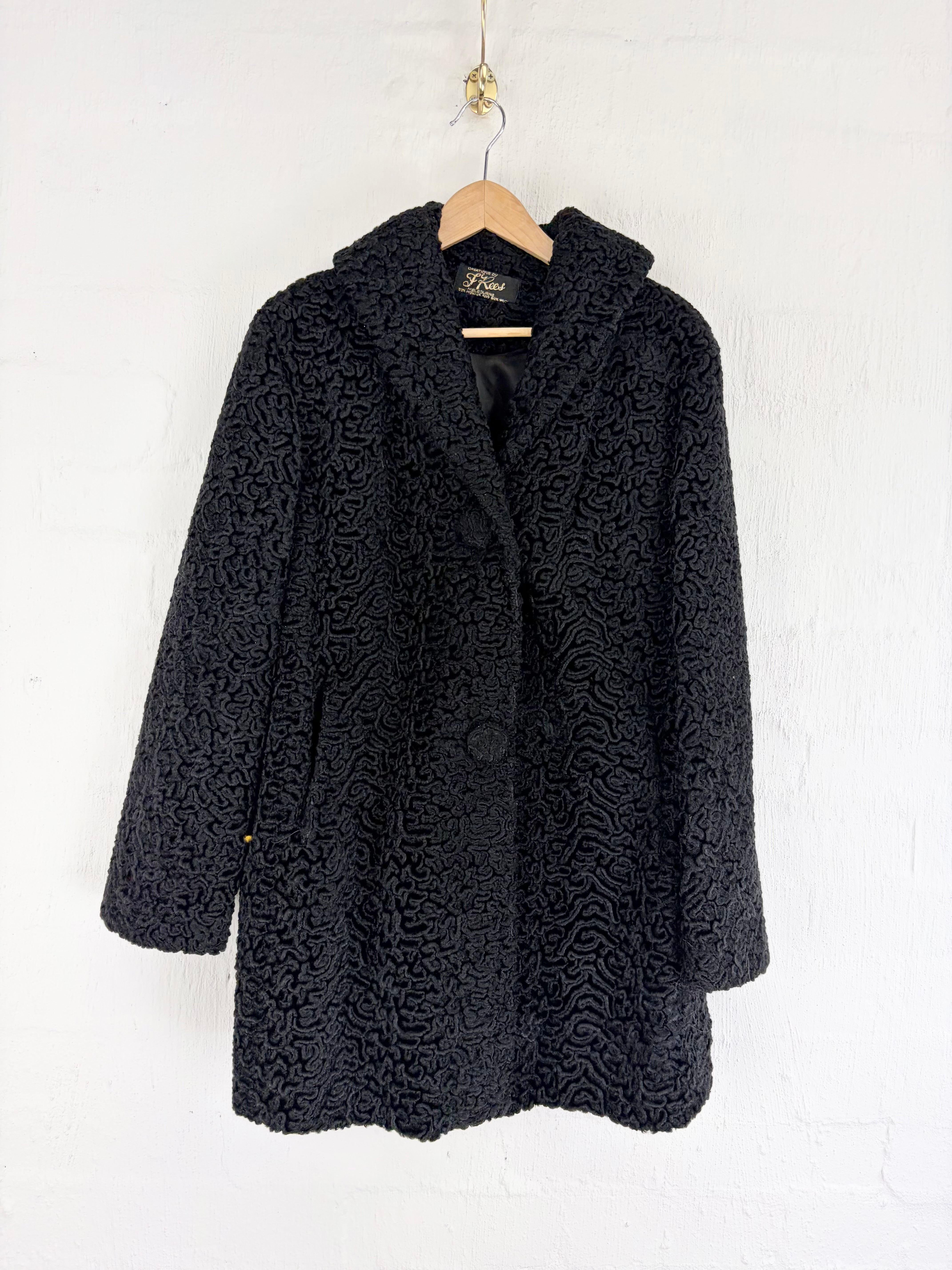 Vintage F. Rees Black Astrakhan Coat - AU12/14