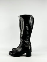 Wonders Black Chain Embellished Calf Boots - EU40