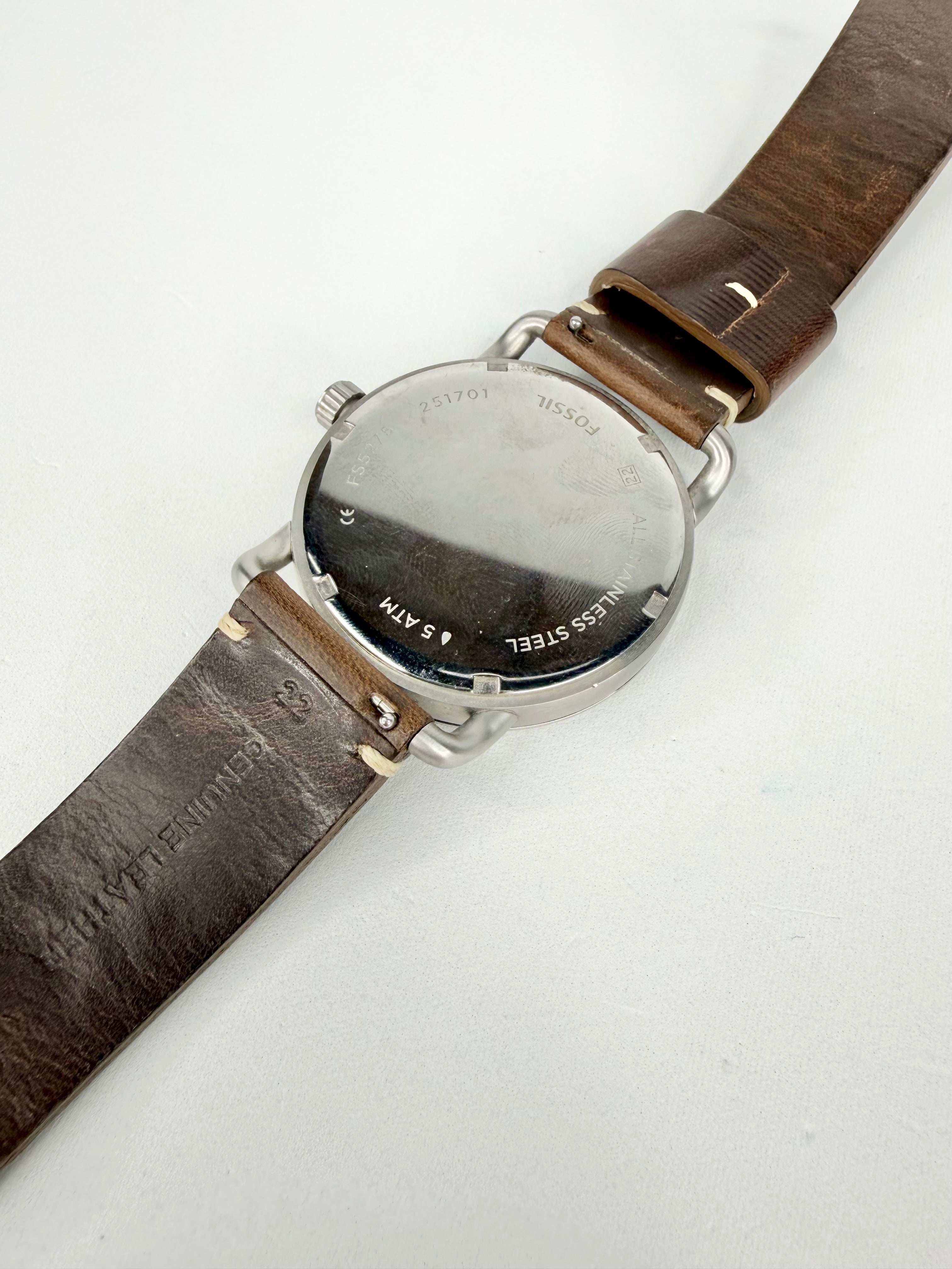 Fossil Ivory 'Commuter' Brown Leather Strap Watch