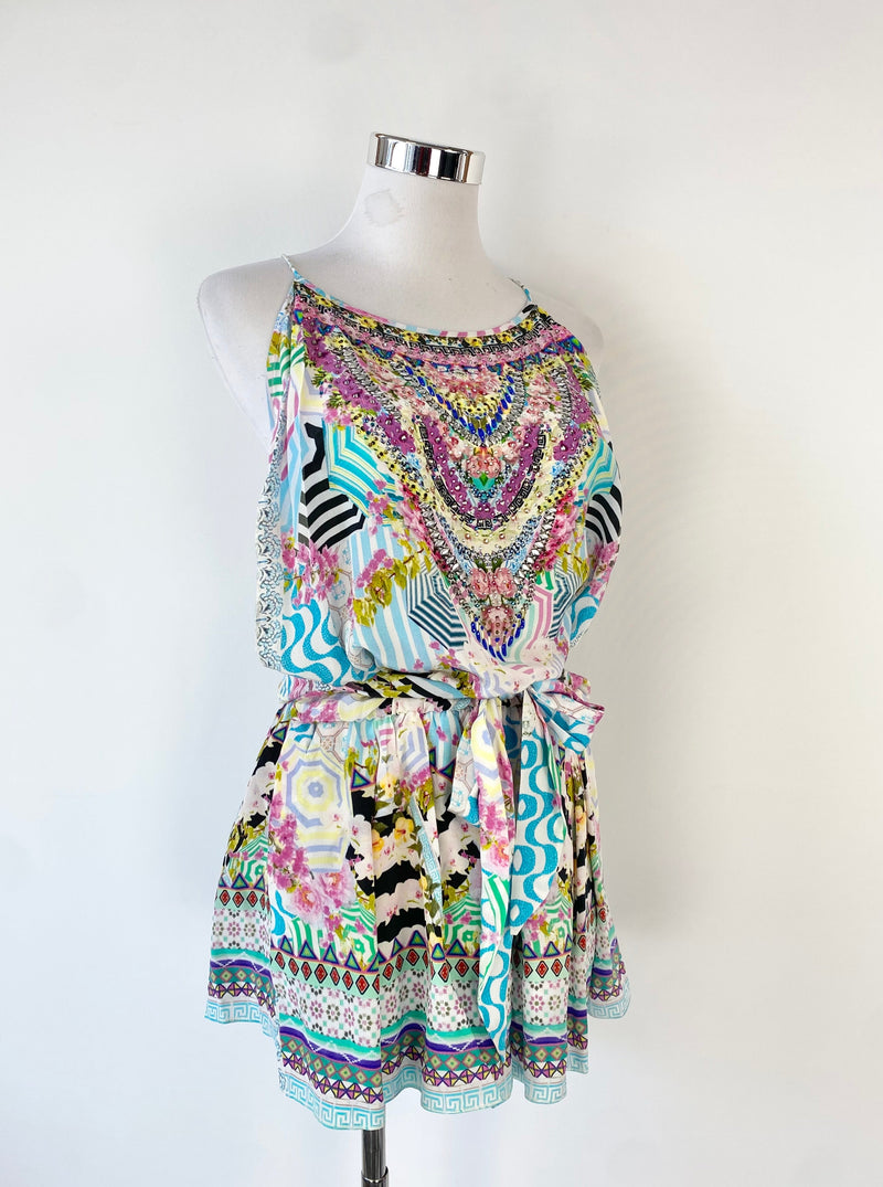 Camilla Silk Floral & Stripe Patterned Playsuit - AU12