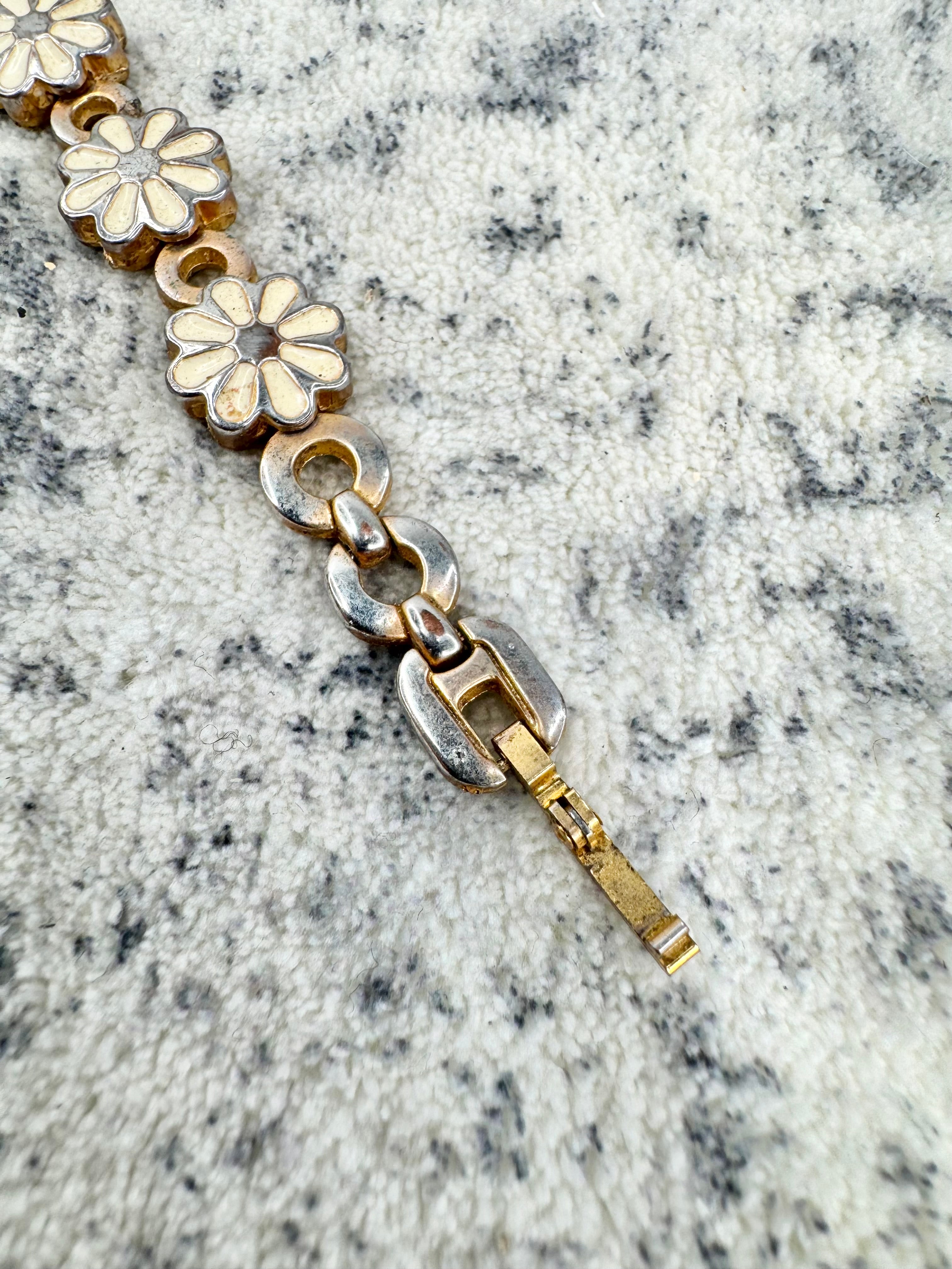 Mira Silver & Faded Gold Enamel Daisy Watch