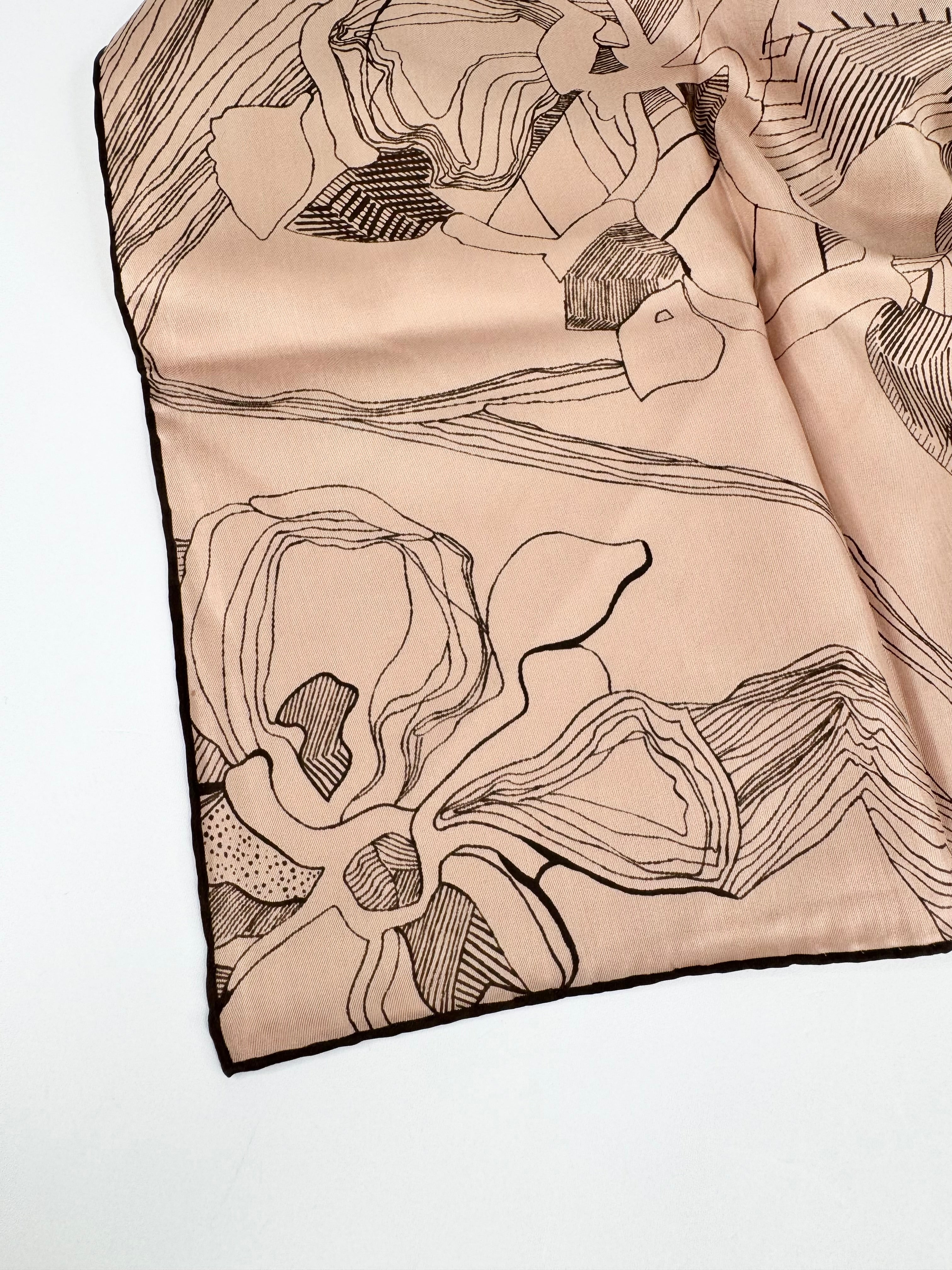 Vintage Jacqmar Abstract Floral Patterned Hand-Rolled Silk Scarf