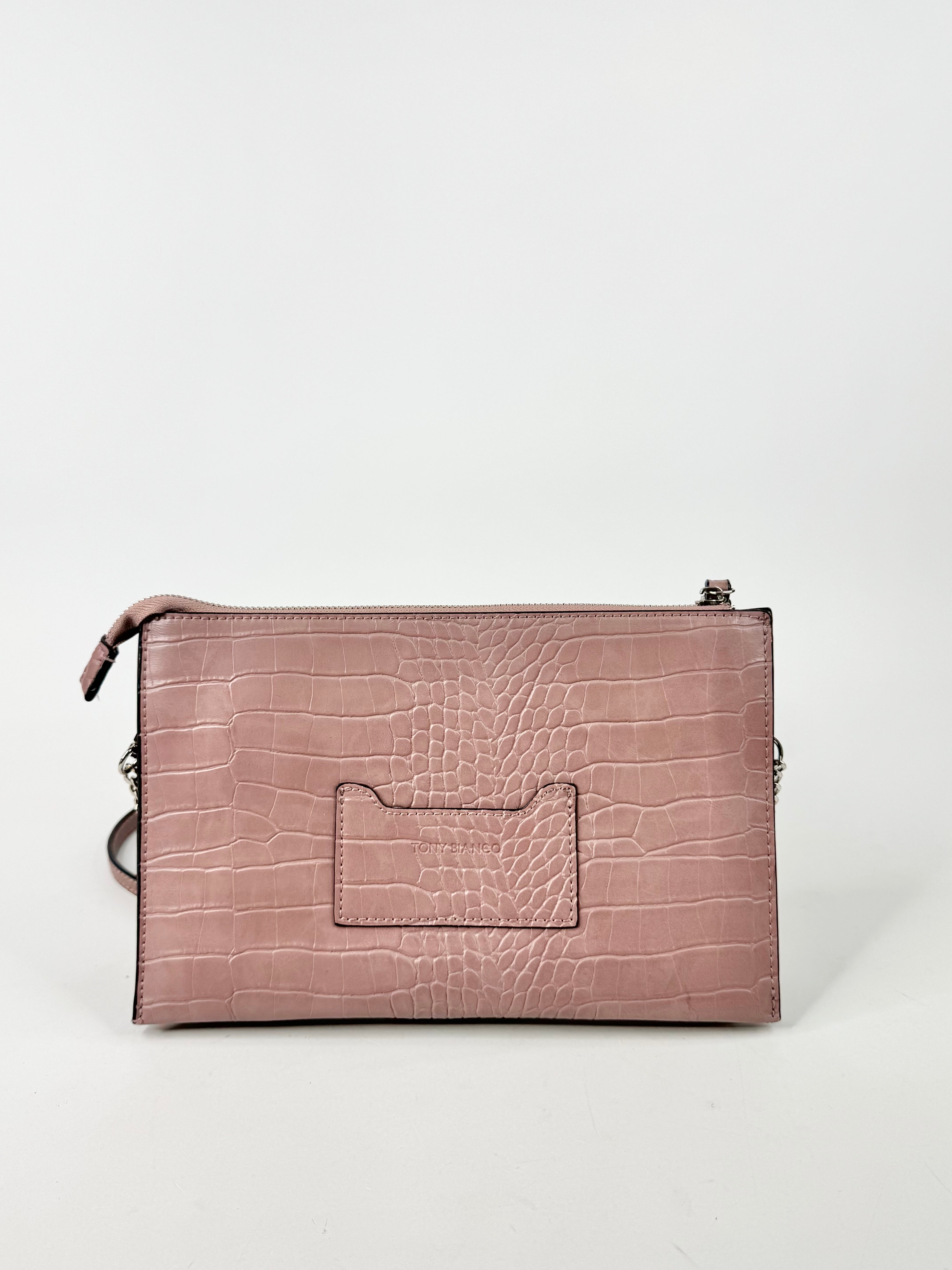 Tony Bianco Dusty Mauve Croc Embossed Shoulder Bag