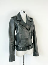 Neuw Black Grained Leather Biker Jacket - AU6