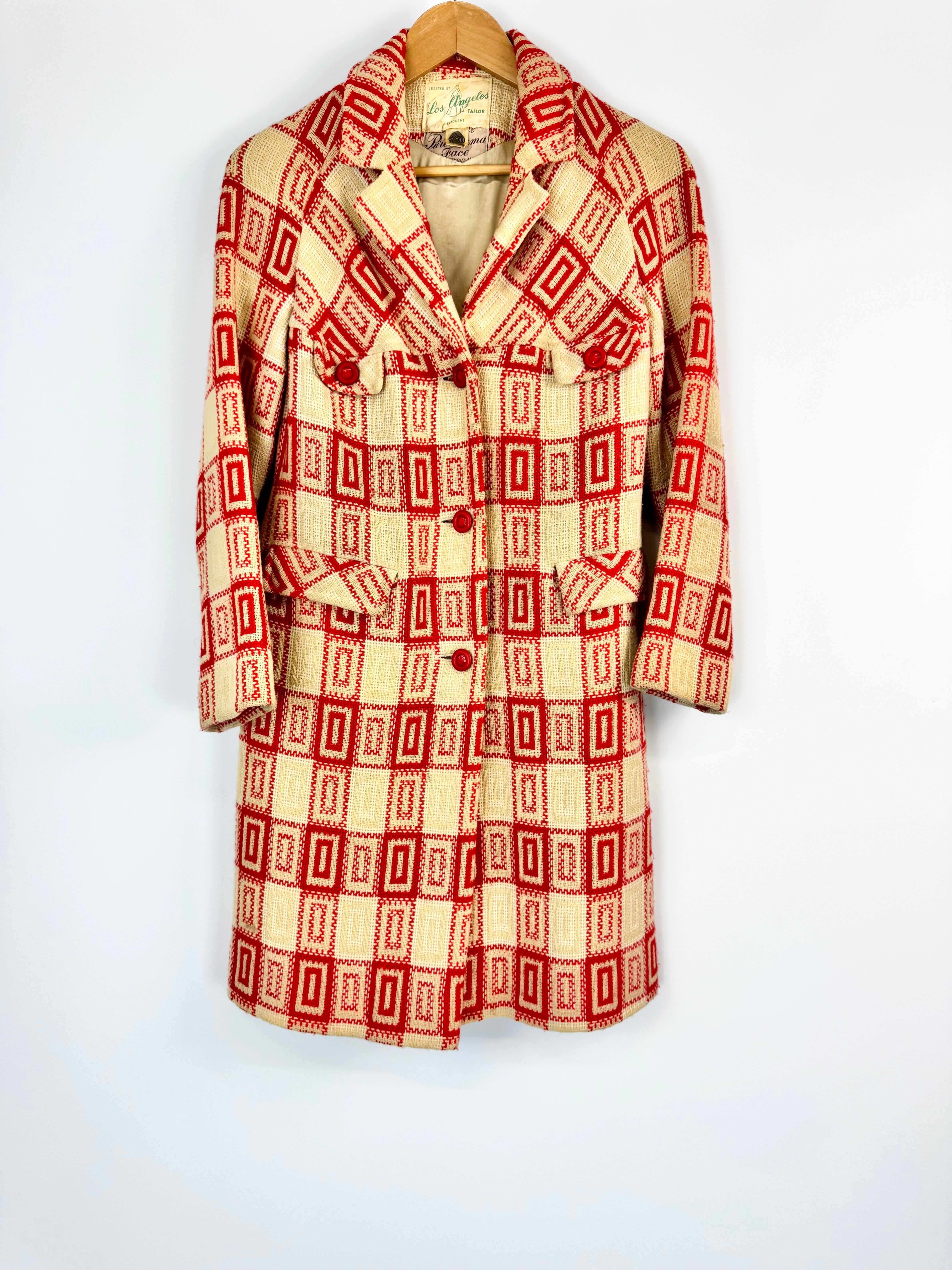 Los Angeles Tailor Red and Beige Woollen Coat - AU10