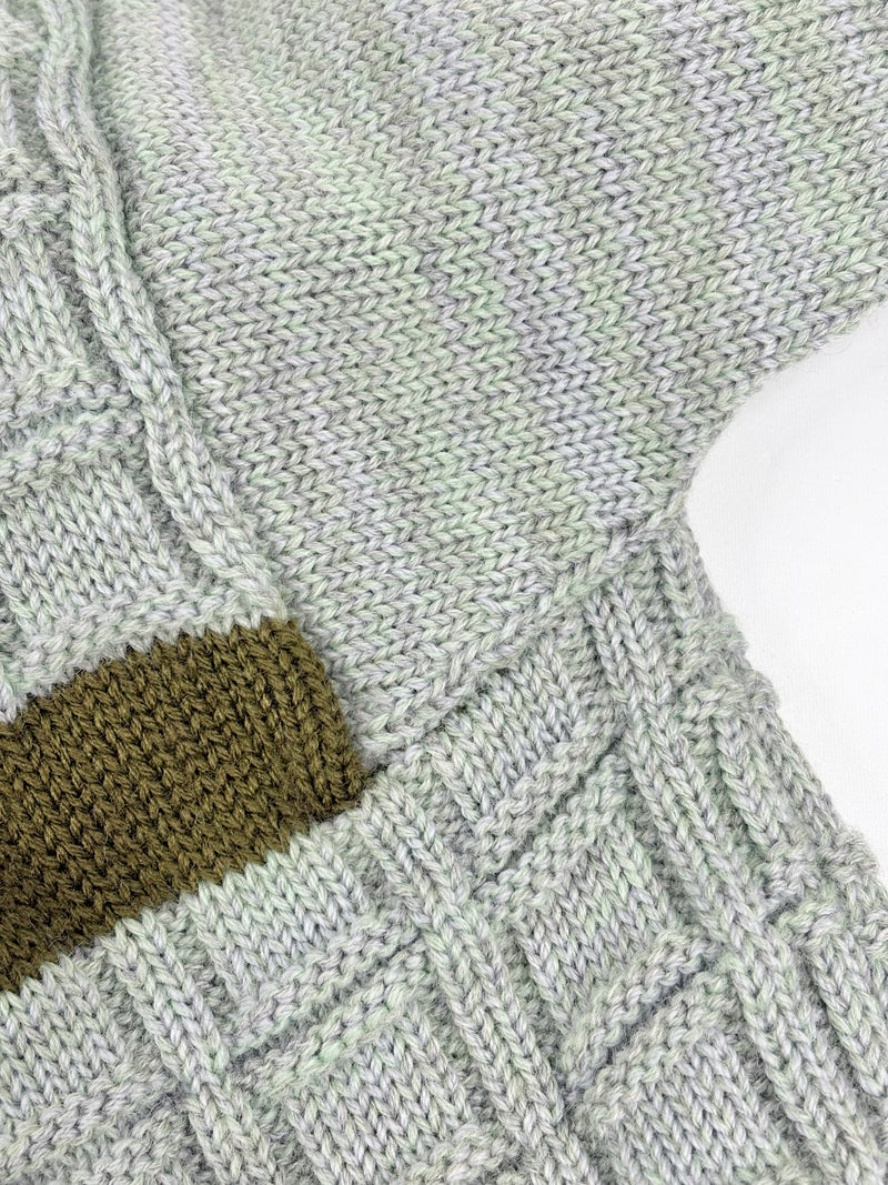 Hand-Made Wool Knit Sage Striped Sweater - AU12