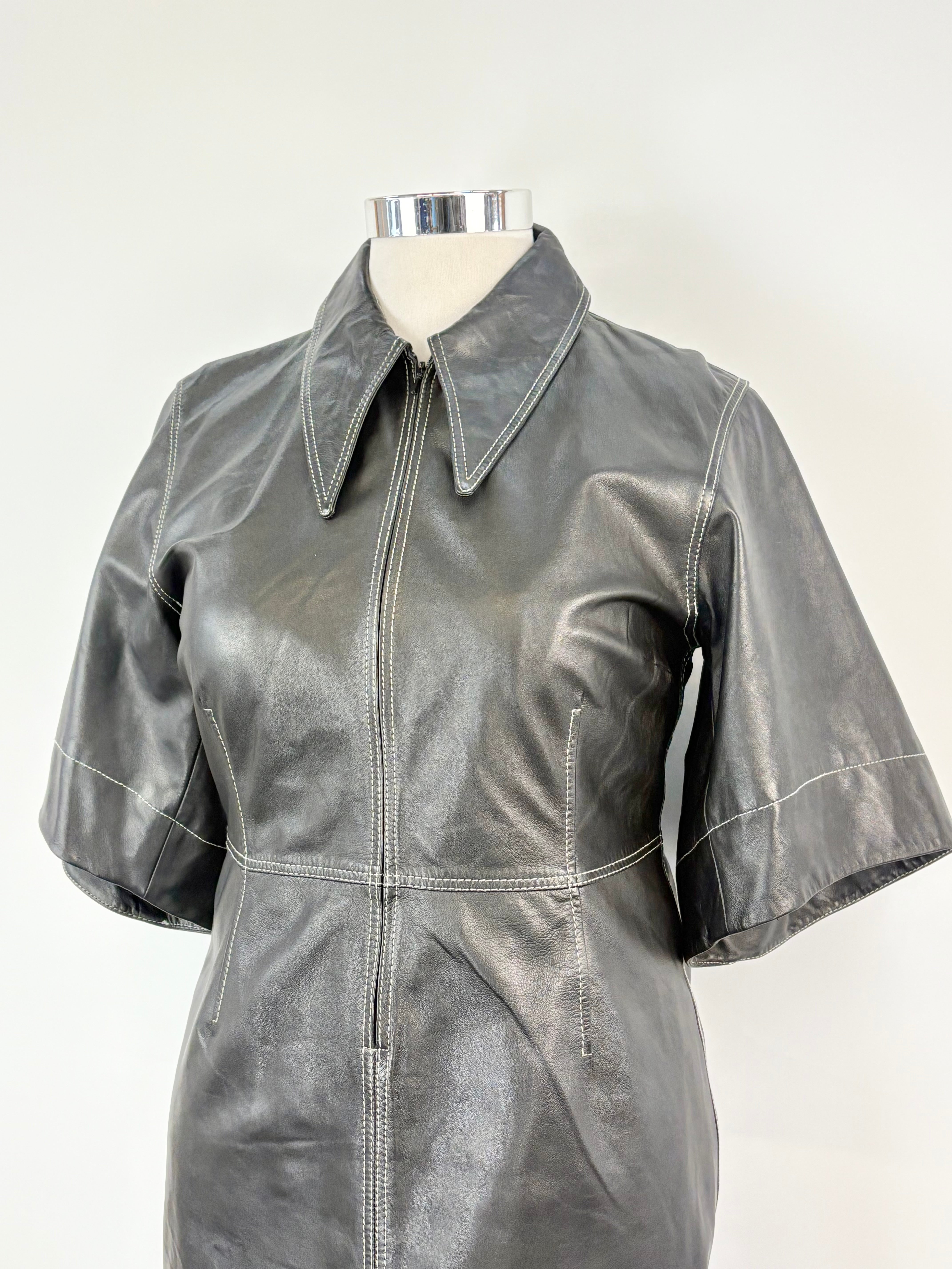 Ganni Black Leather Mini Dress - AU14