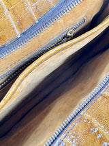 Vintage Tan Croc-Embossed Leather Accordion Handbag