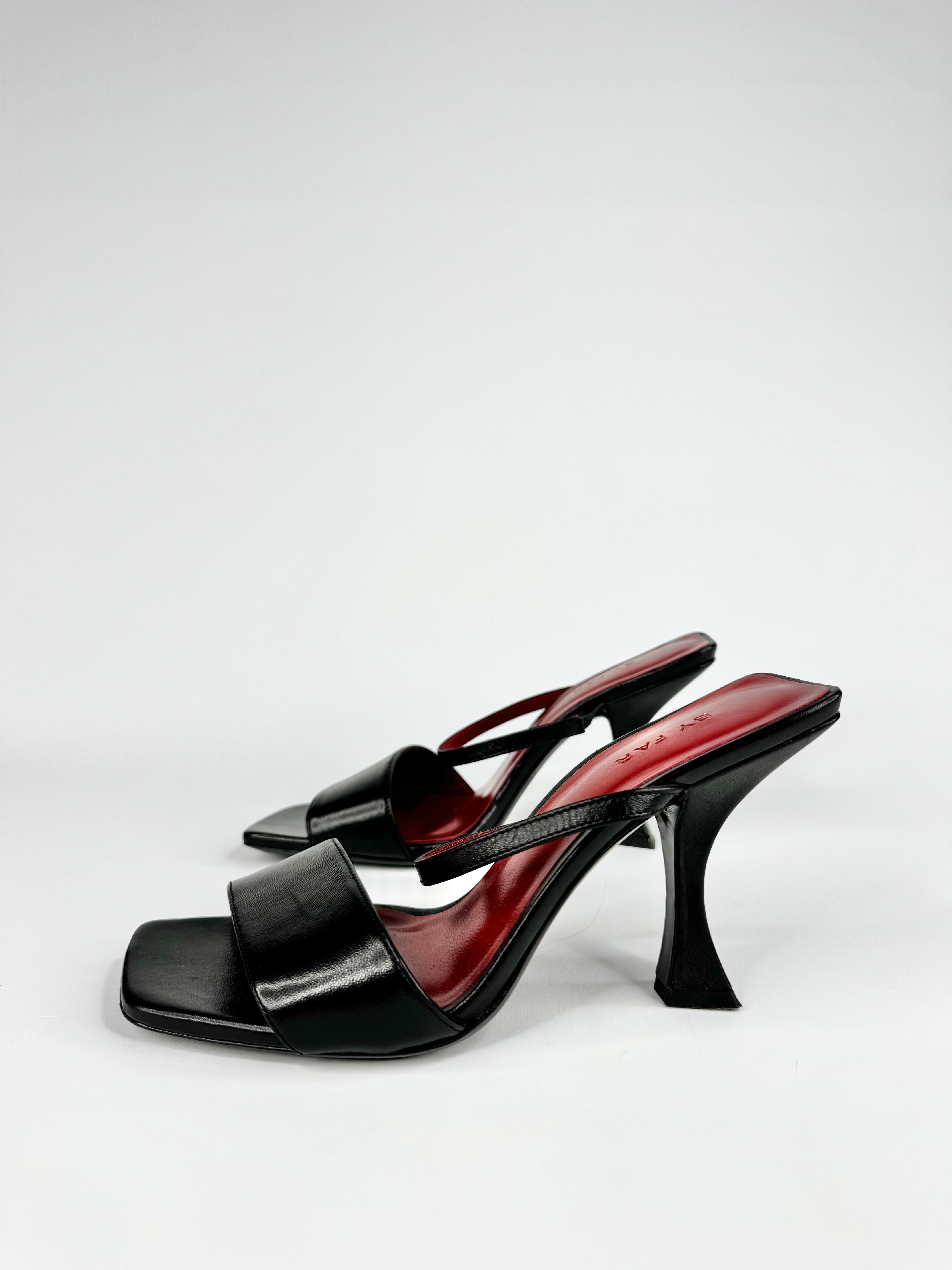 By Far Black Minimalist Leather Heeled Sandals - EU36