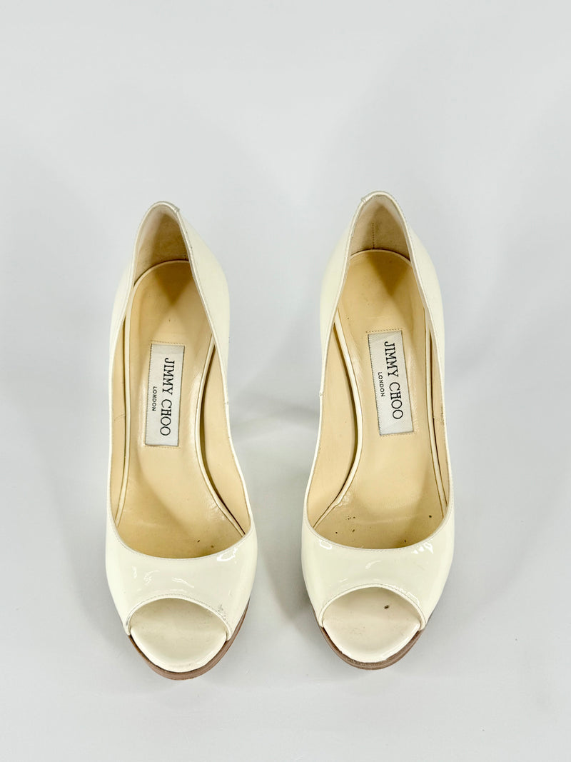 Jimmy Choo Vanilla Patent Leather Peep Toe Pumps - EU36.5