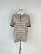 Ermenegildo Zegna Beige Striped Zip-Up Polo - M