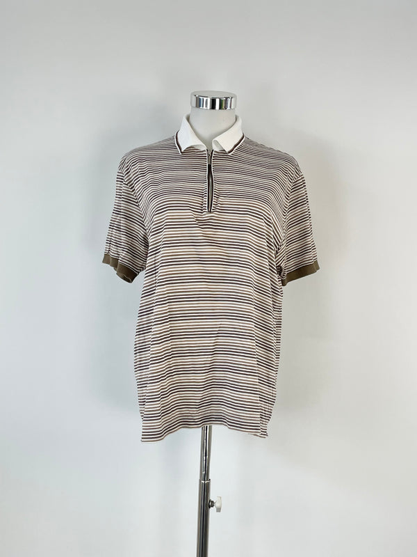 Ermenegildo Zegna Beige Striped Zip-Up Polo - M