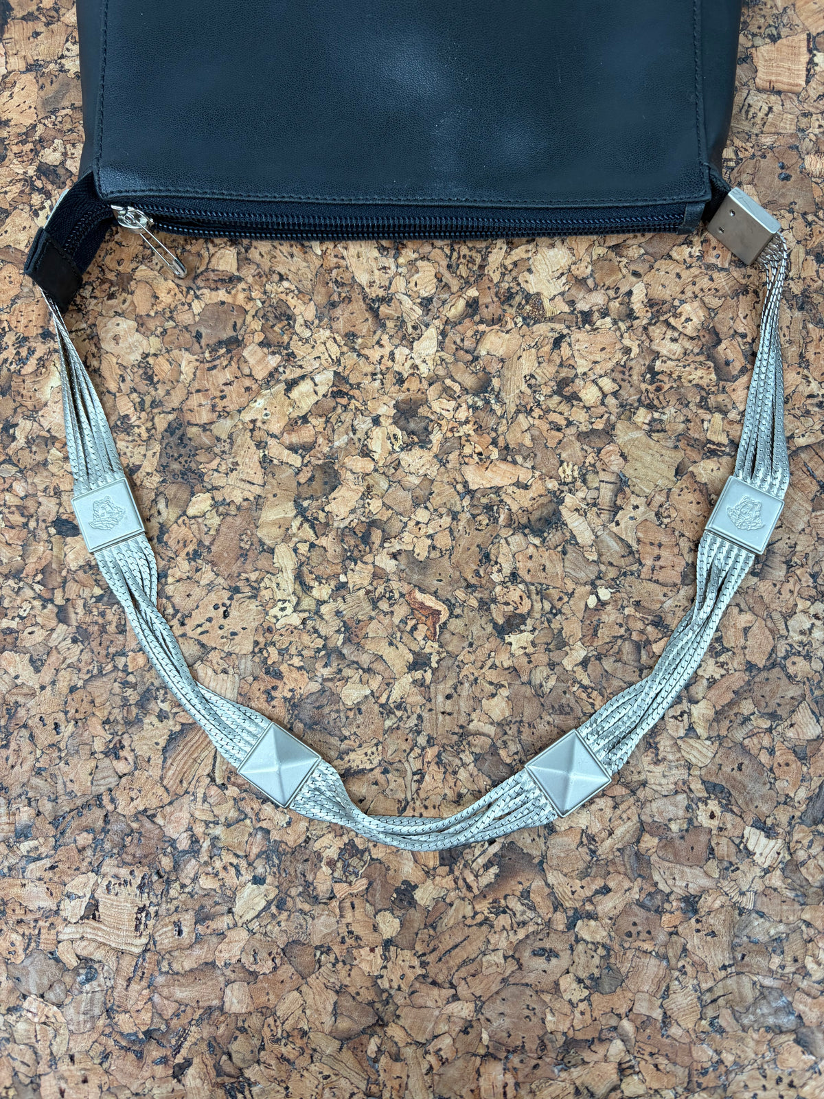 Vintage 90s Gianni Versace Multi Strand Medusa Stud Embellished Black Shoulder Bag