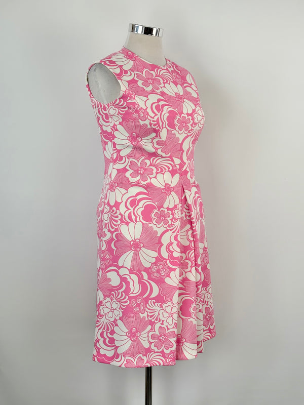 Vintage 70s Richard Baker of London Pink & White Floral Midi Dress - AU16