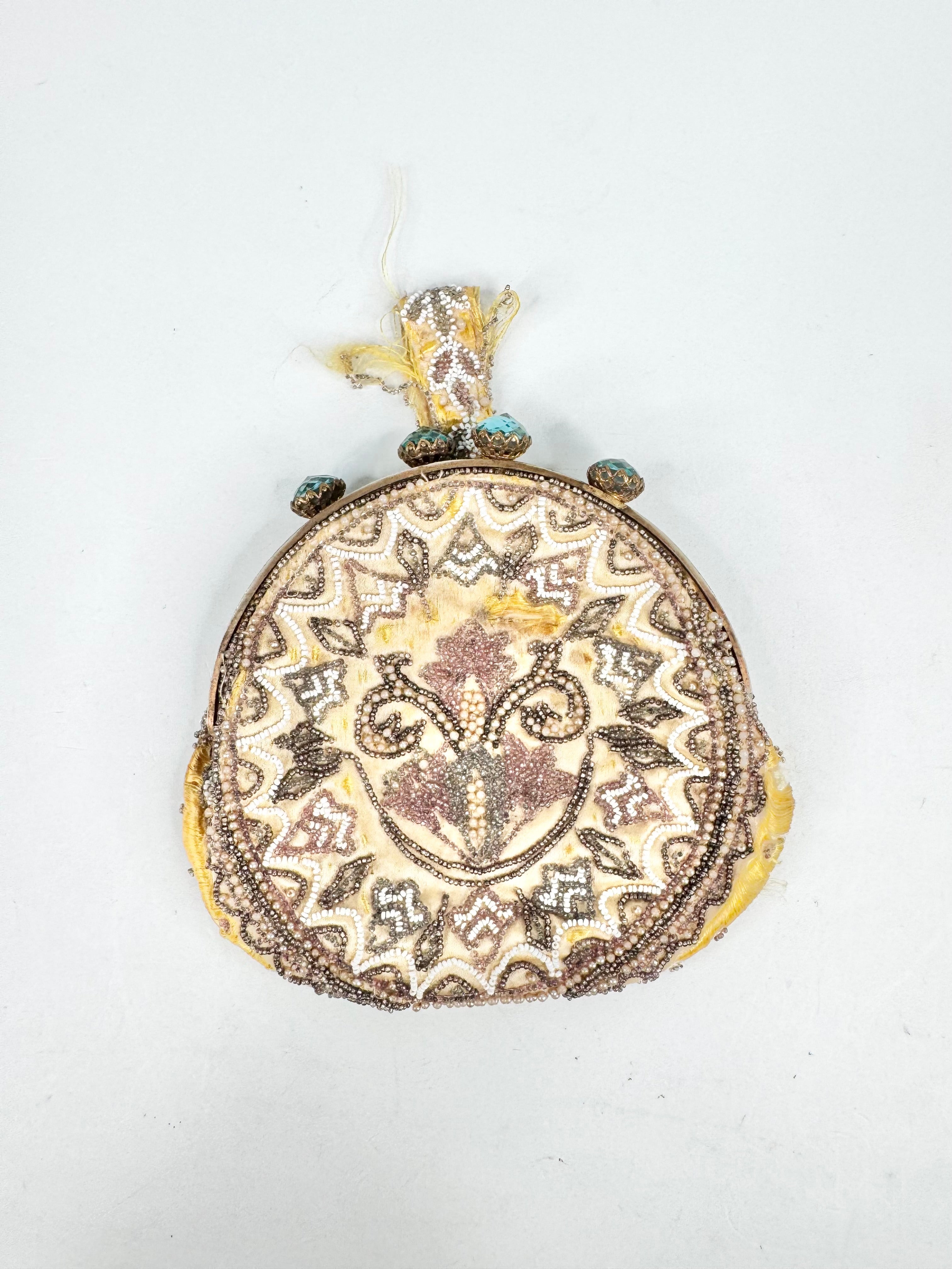 Vintage Handmade French Gold Beaded Evening Purse