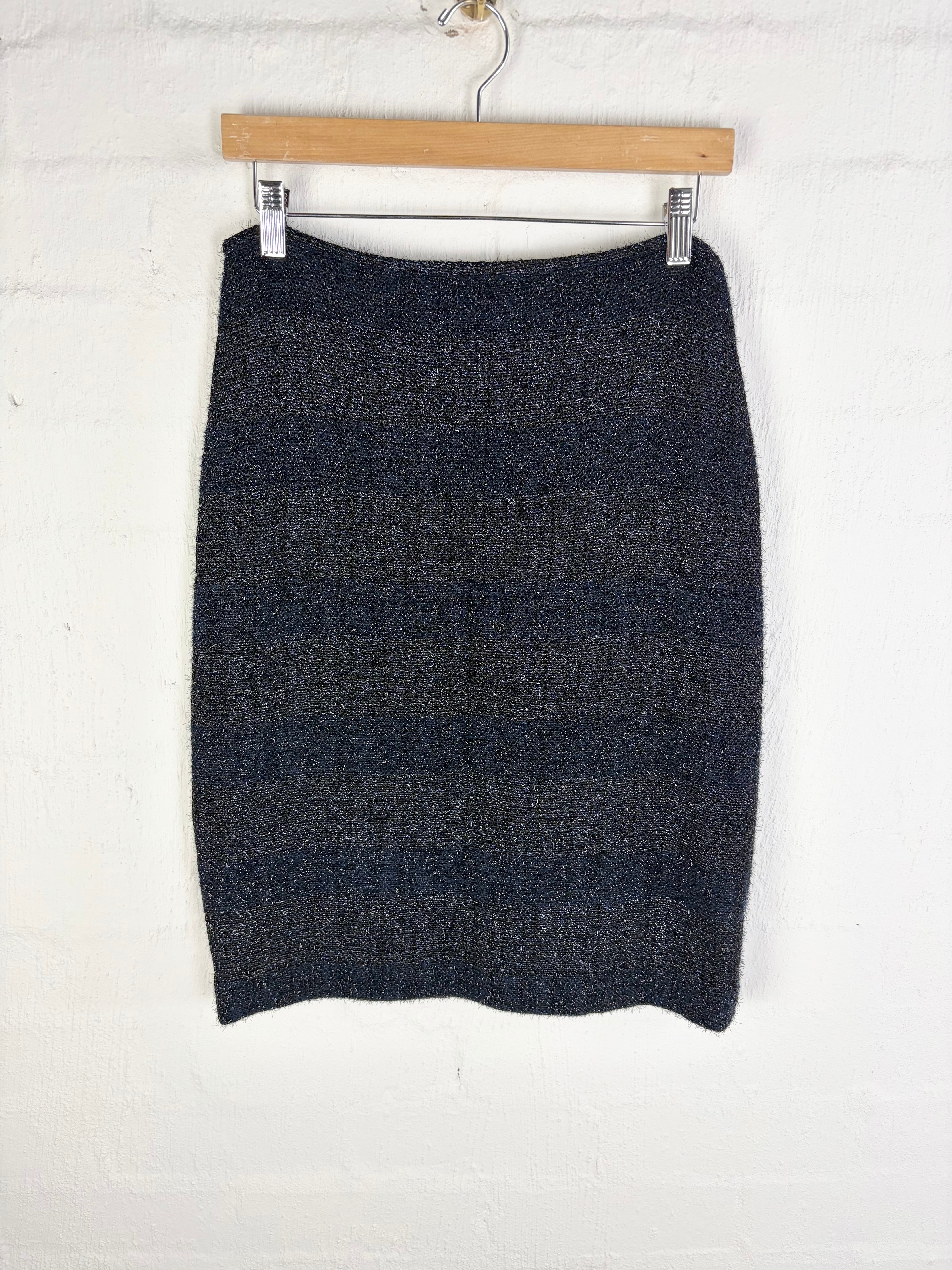 St John Couture Black & Navy Plush Boucle Two Piece - AU8/10