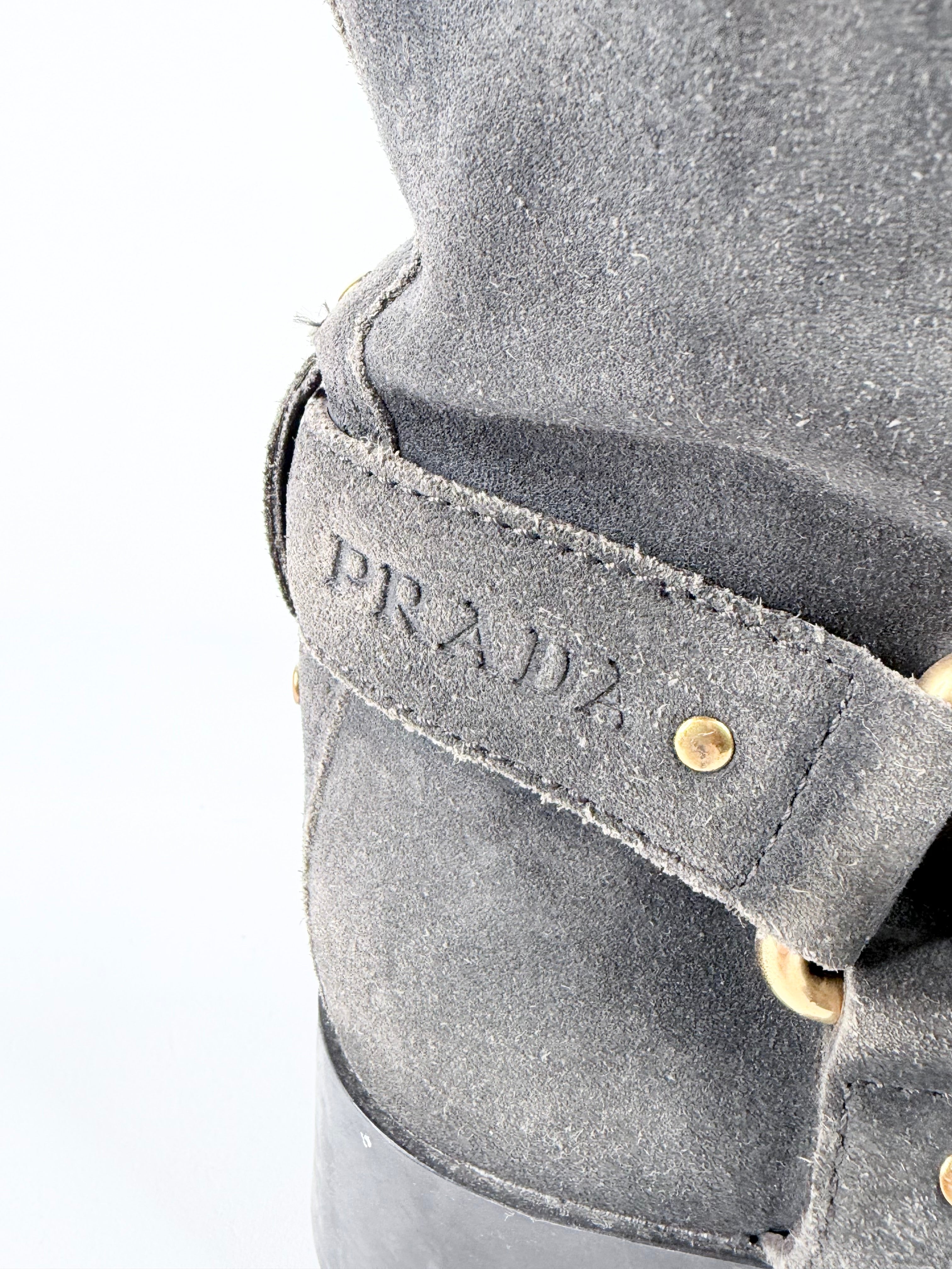 Prada Ash Grey Suede Biker Boots - EU