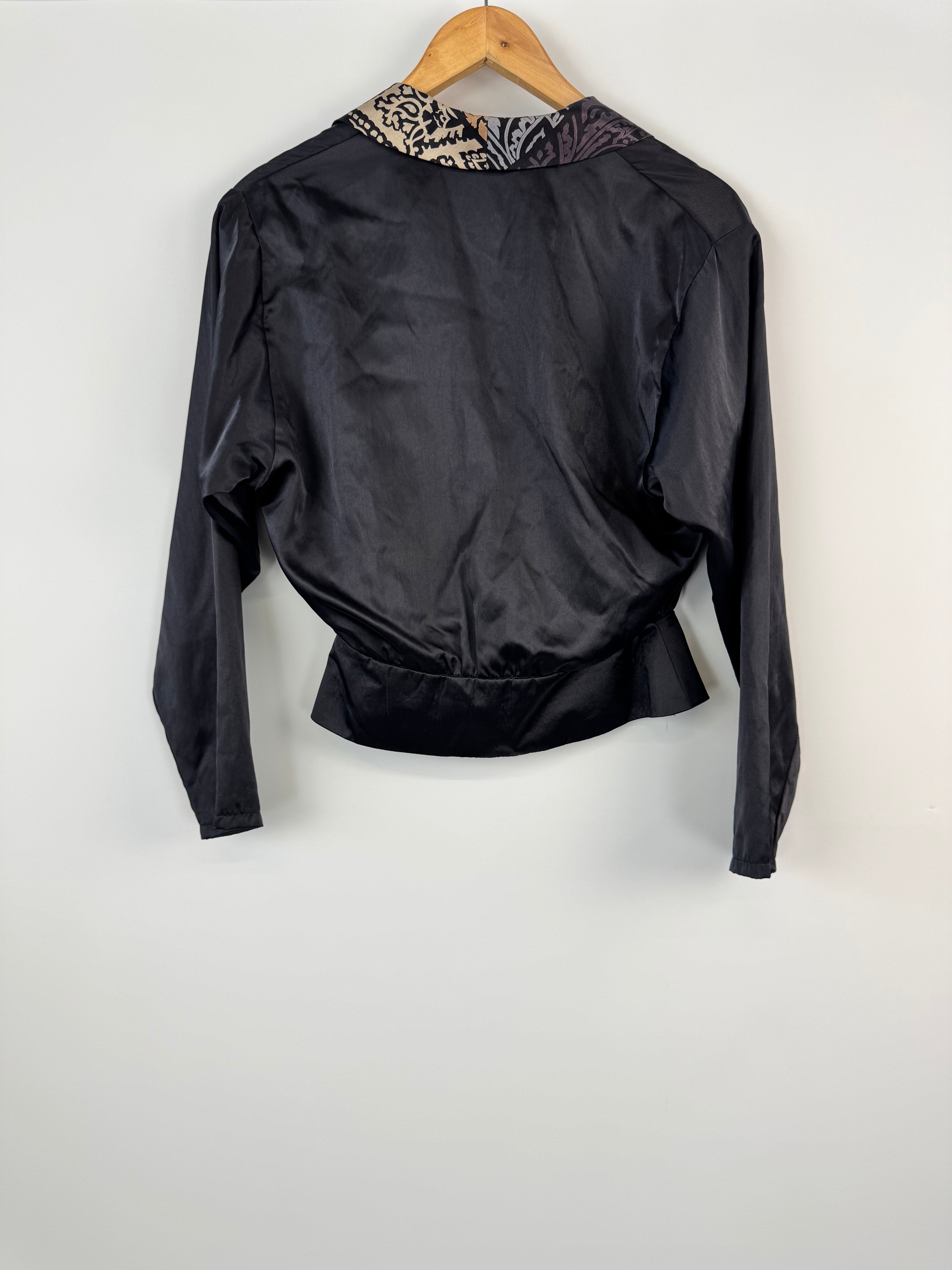 Vintage Black Silk Batik Trim Jacket - AU10/12
