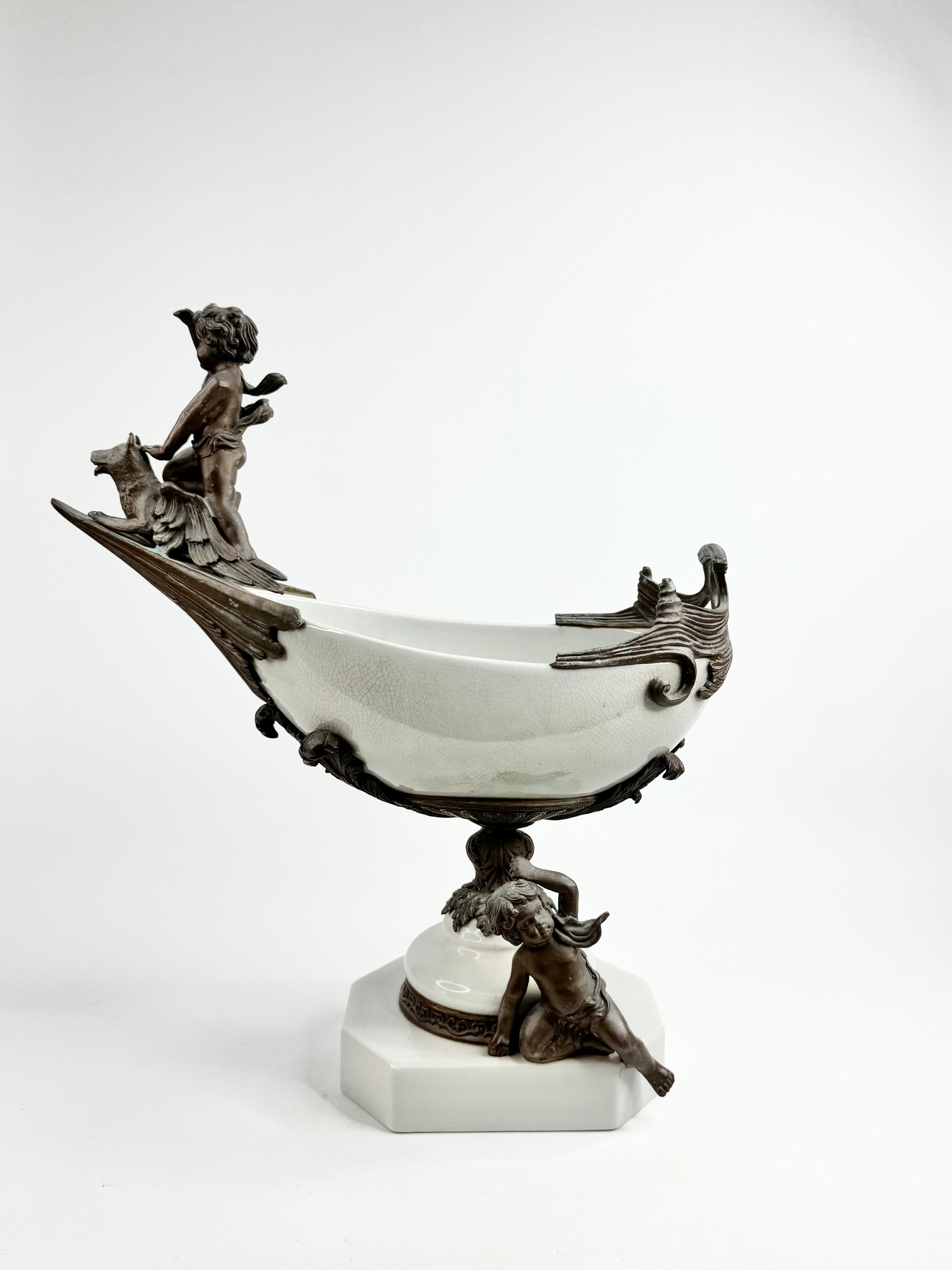 Vintage R.M. Hall Pty Ltd Art Nouveau Style Cherub Gondola Centrepiece Bowl
