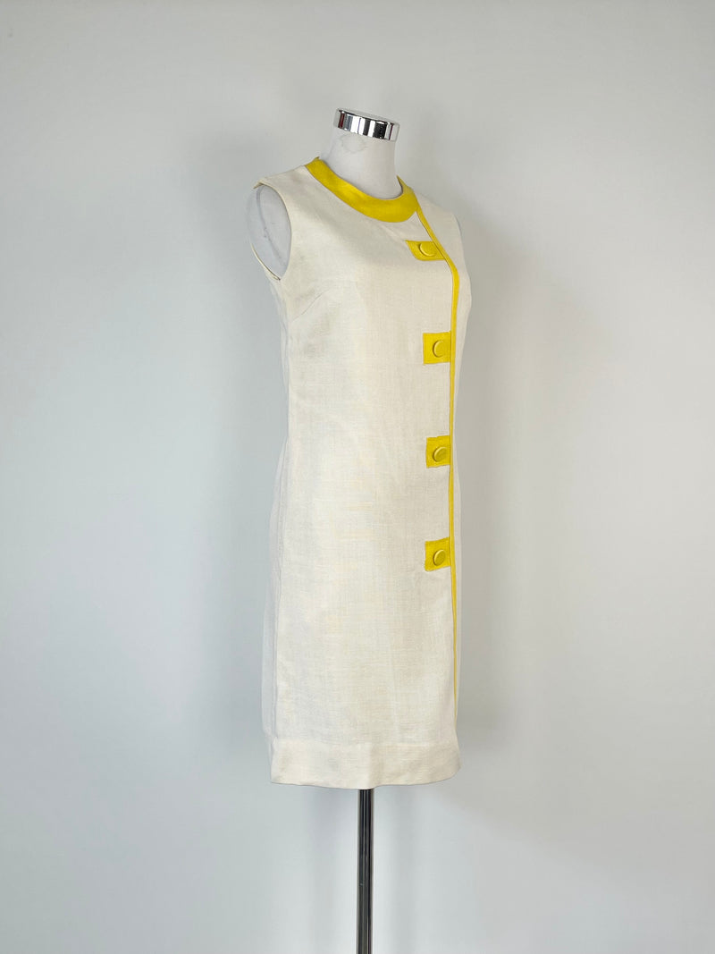 Vintage H/B Jrs. of California Cream & Yellow Trim Midi Dress - AU8