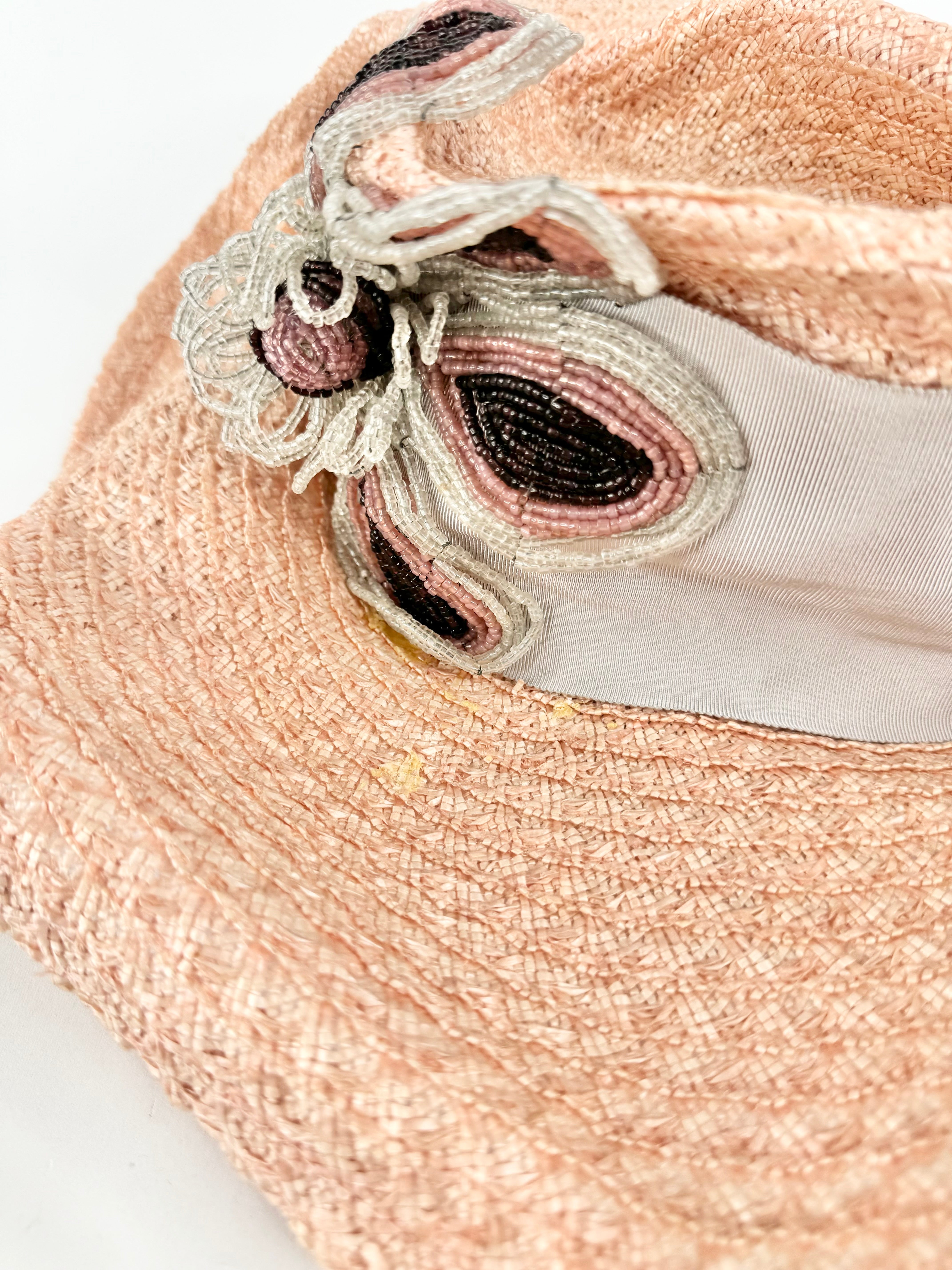 Vintage Tamasine Dale Blush Pink & Grey Beaded Hat
