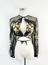 Zimmermann Sheer Black Floral Cropped Blouse - AU8/10