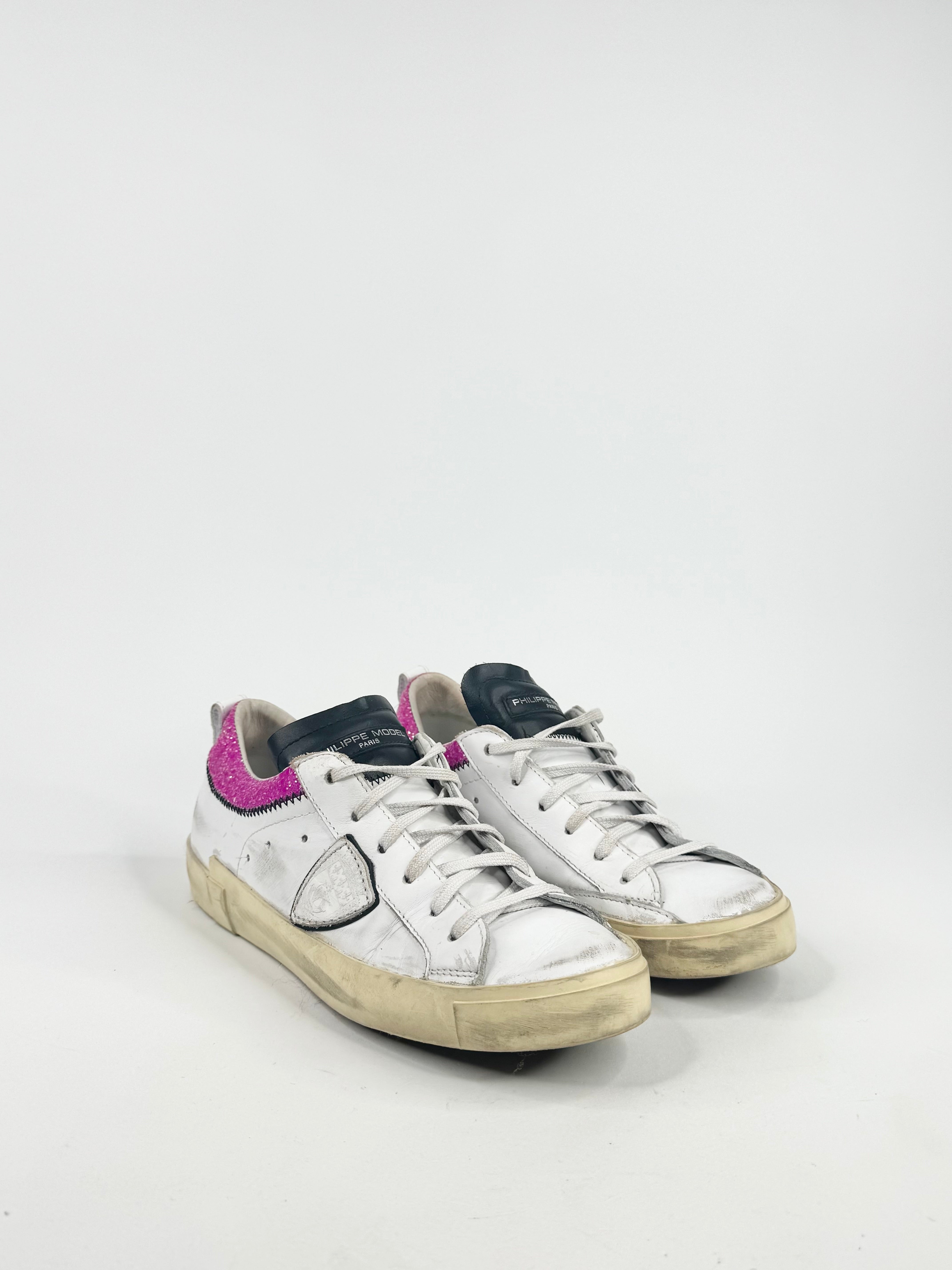 Philippe Modal Paris White & Purple Glitter Sneakers - EU38