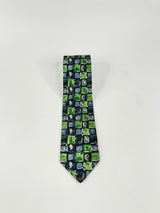 Vintage Pierre Cardin Green & Blue Pattern Tie