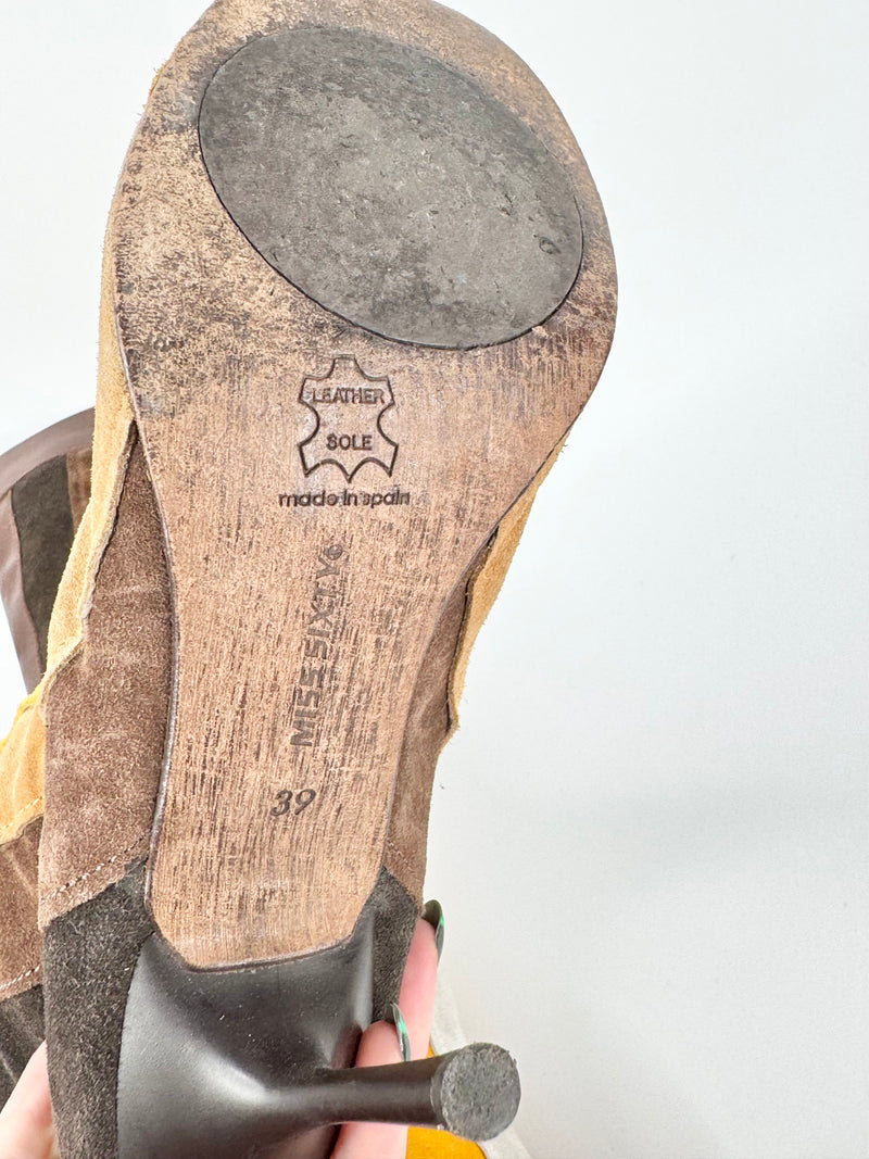 Miss Sixty Gold & Brown Suede Strip Knee Hight Boots - EU39