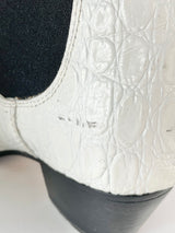 Bared White Leather Textured Ankle Boots - EU36