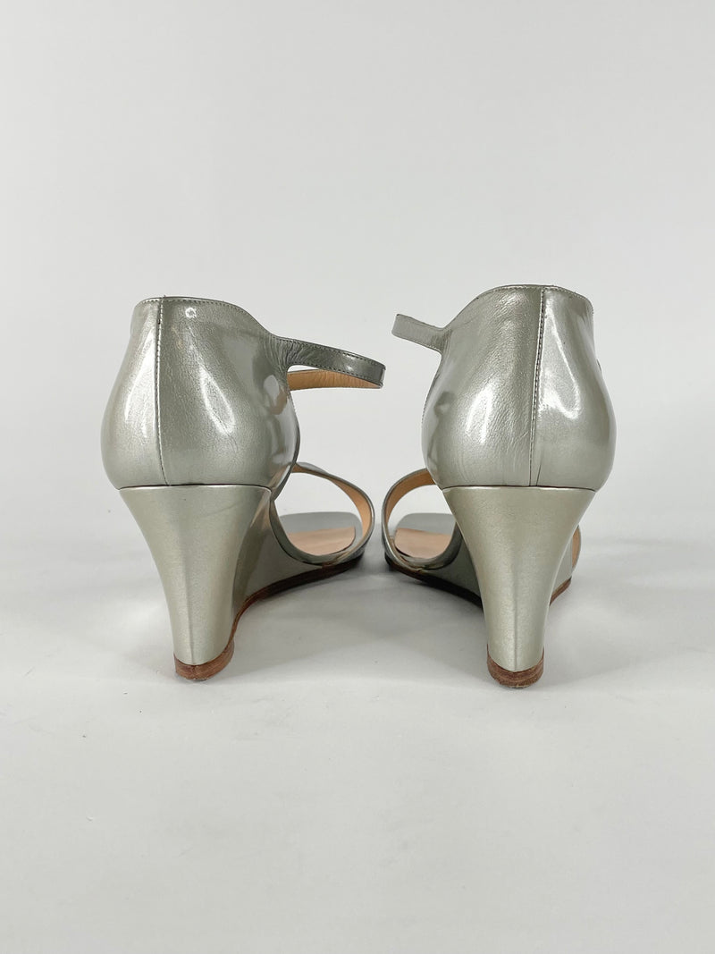 Ombeline Metallic Silver Leather Wedges - EU37.5