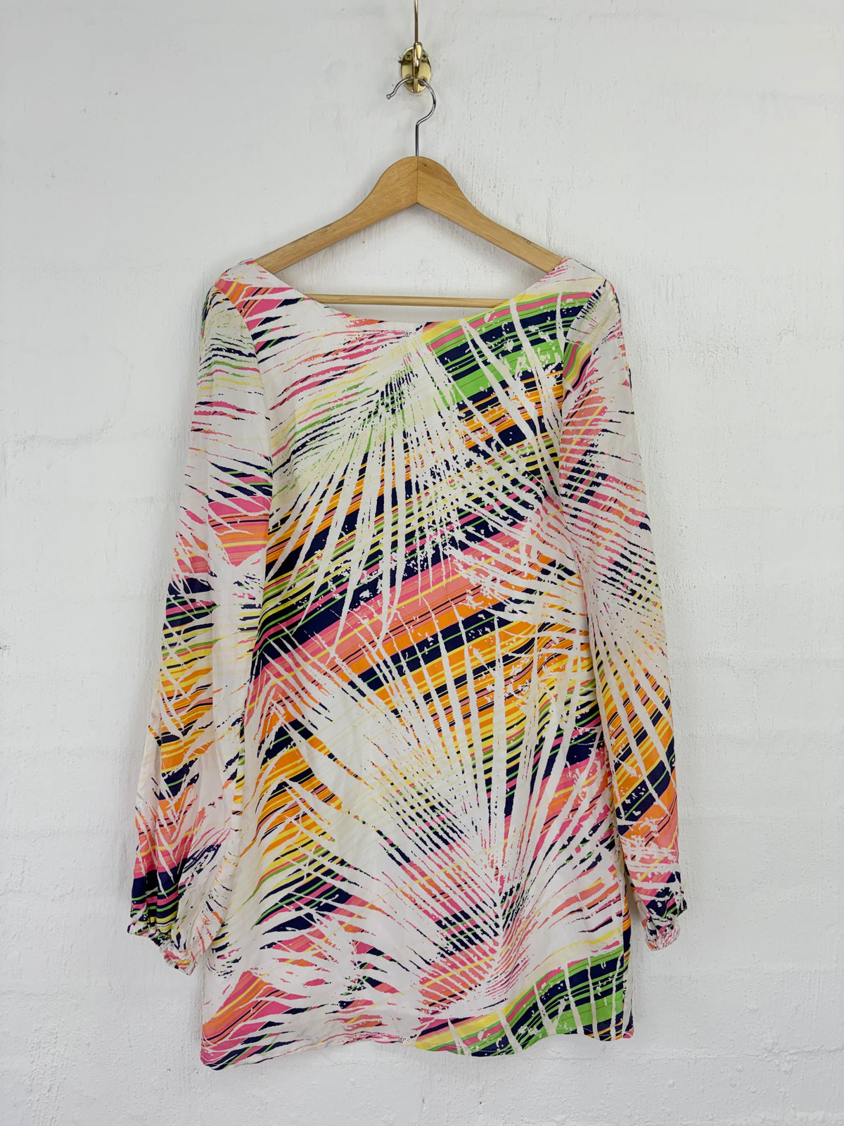 Tori Richards Silk Multicoloured Palm Tree Patterned Puff Sleeve Midi Dress - AU8