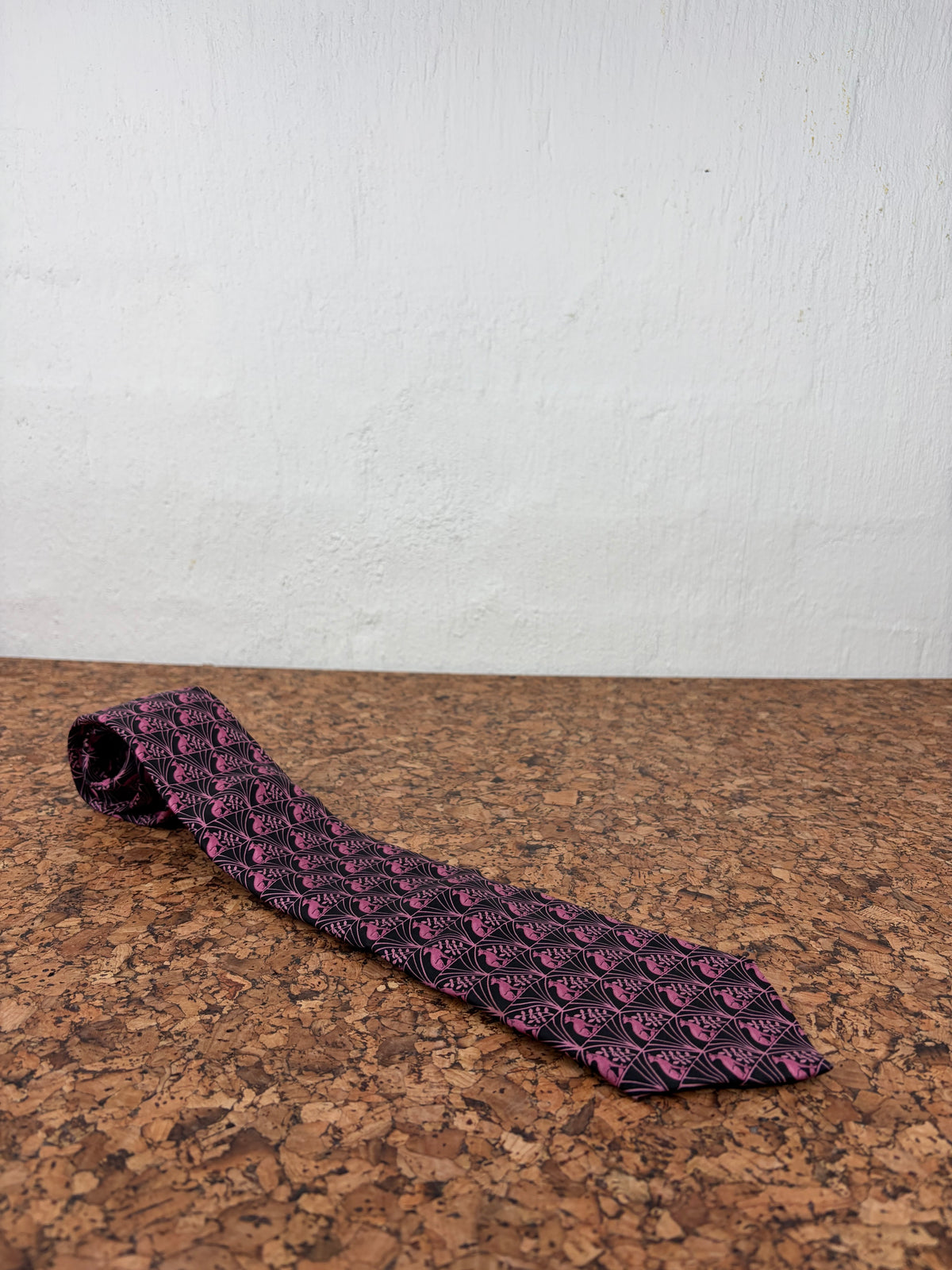 Lanvin Magenta & Black Canine Patterned Silk Tie