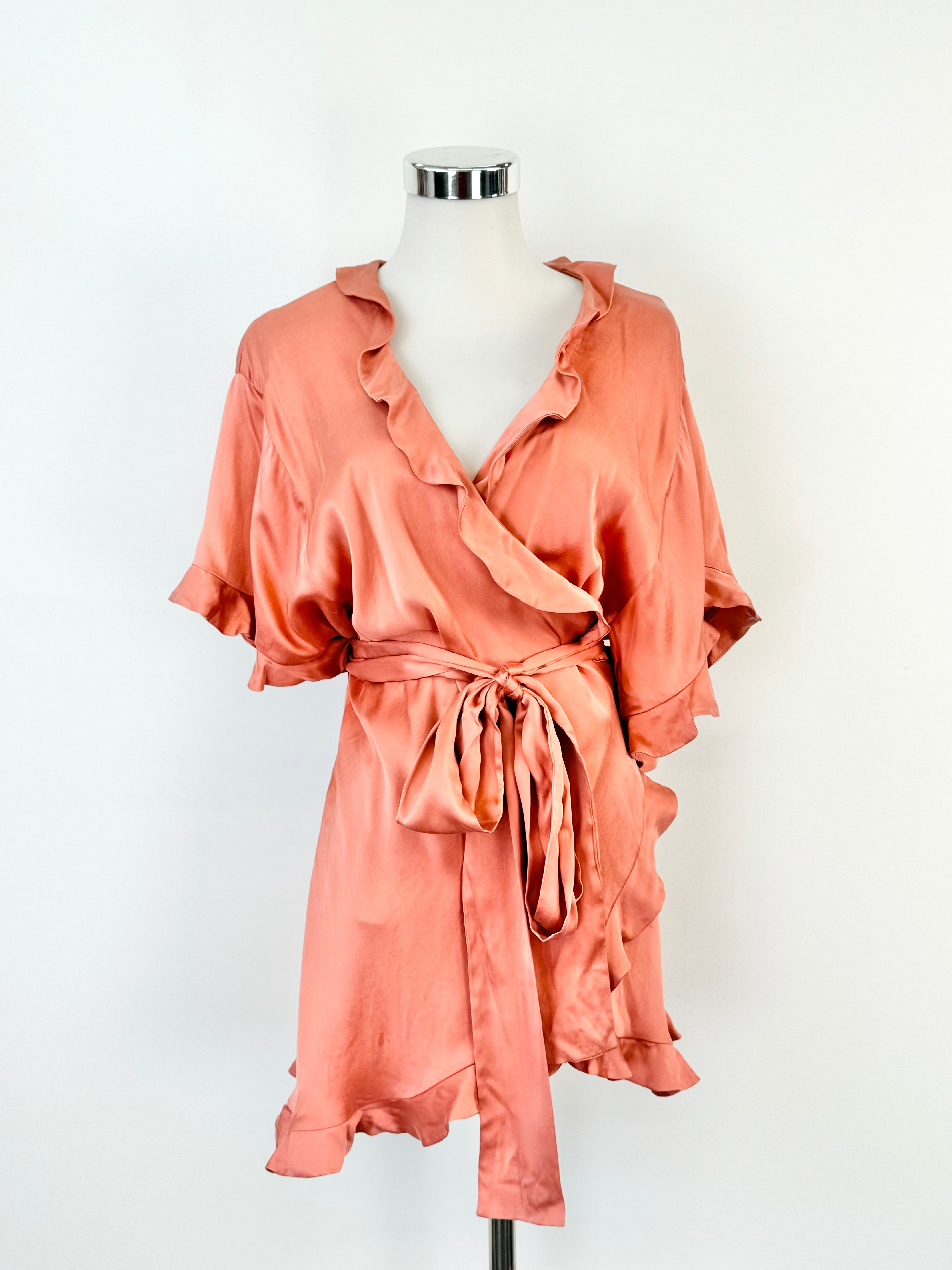 Zimmermann Grapefruit Silk Frill Dress - AU10
