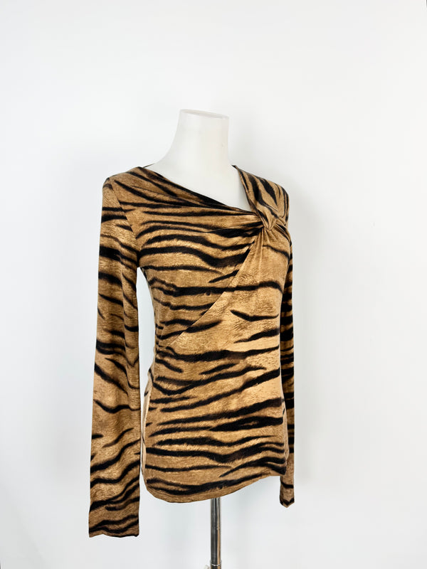 Max Mara Tiger Pattern Scoop Neck Top - AU10