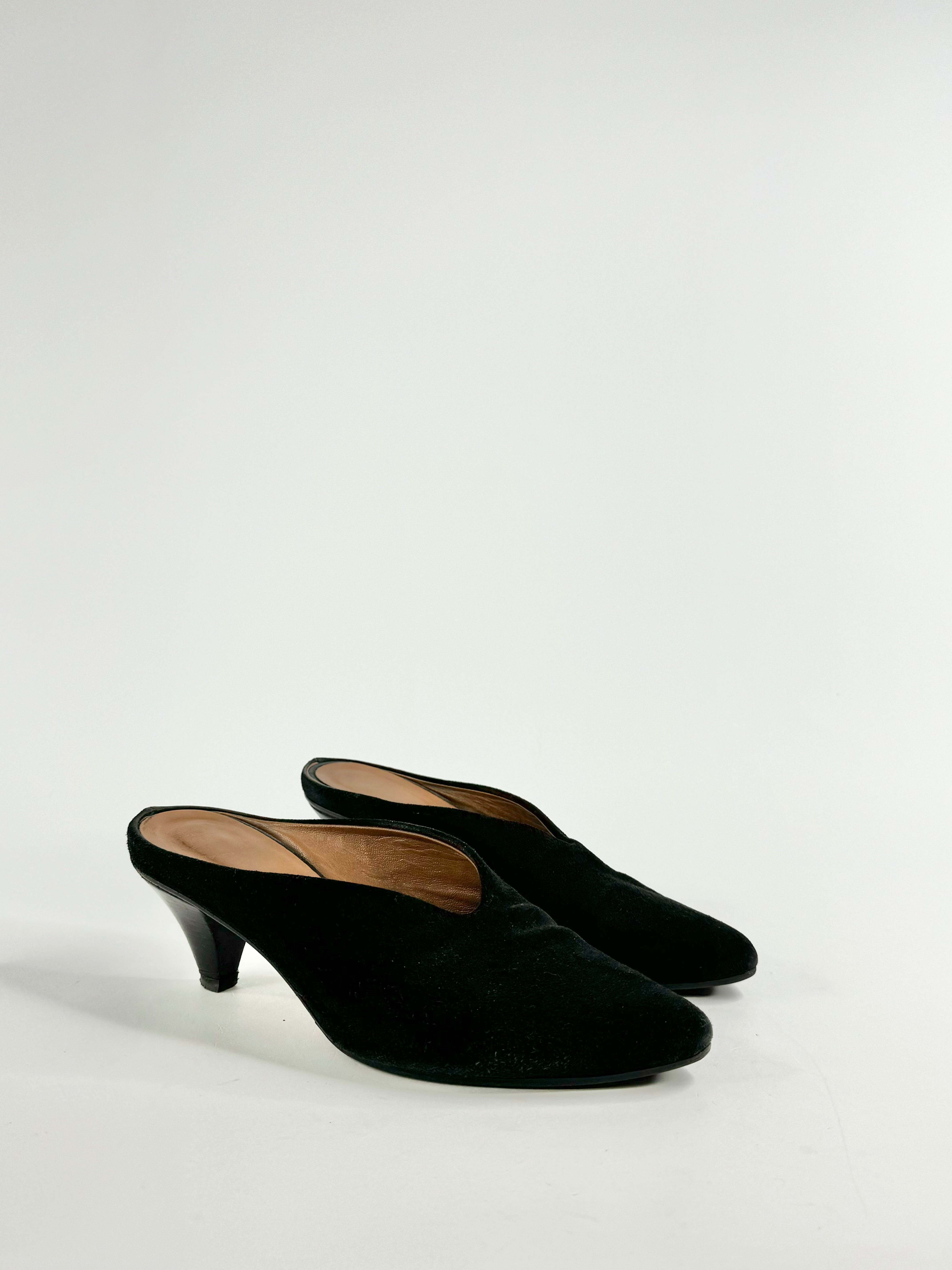 Vintage Black Suede Mules - EU39