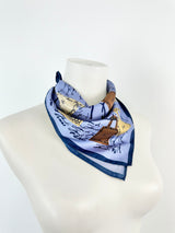 Fendi Foulard Blue Silk Handbag Print Square Scarf