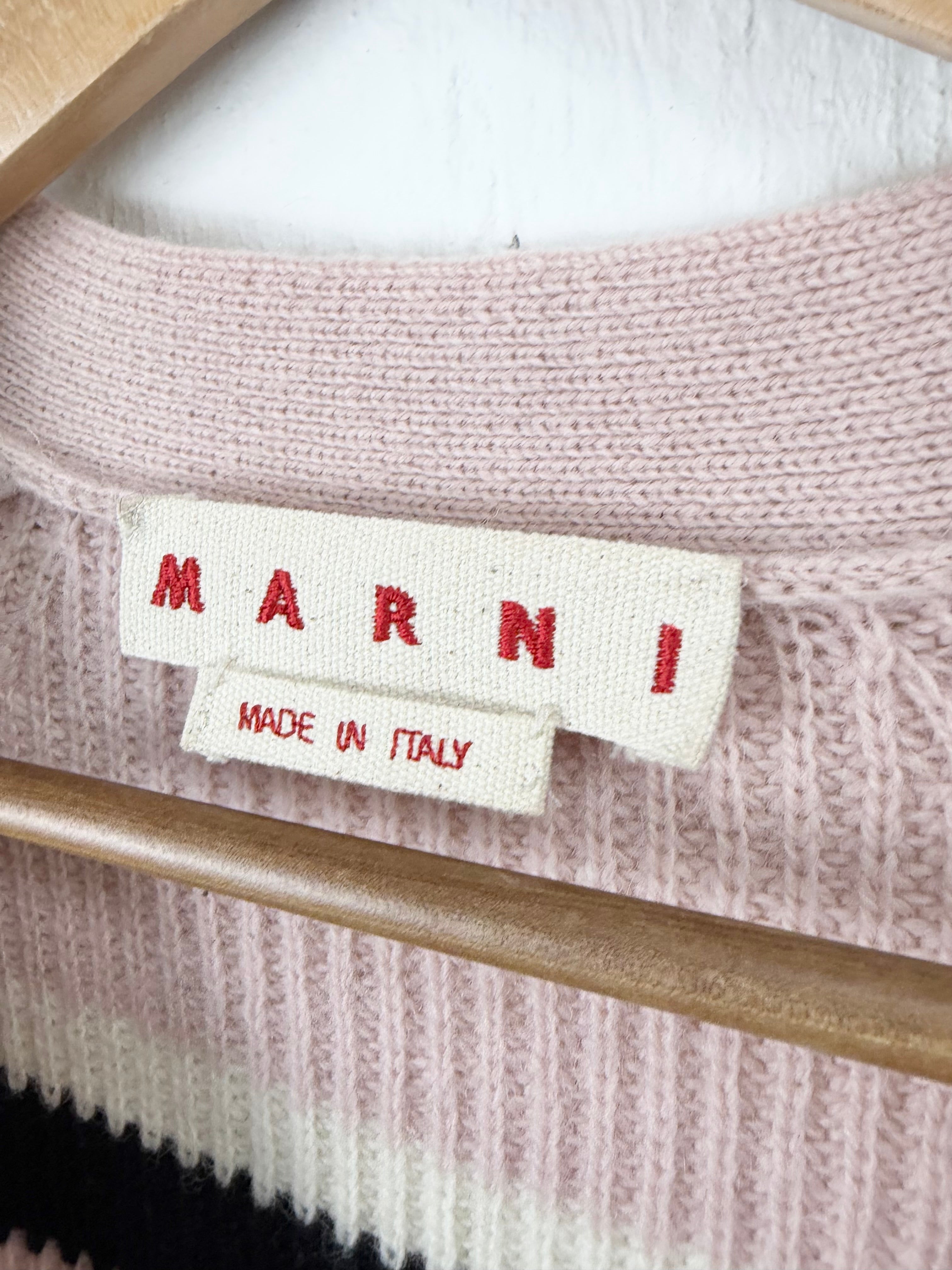 Marni Fall/Winter 2024 Pink Black & White Striped Ballon Sleeve Cardigan - AU10