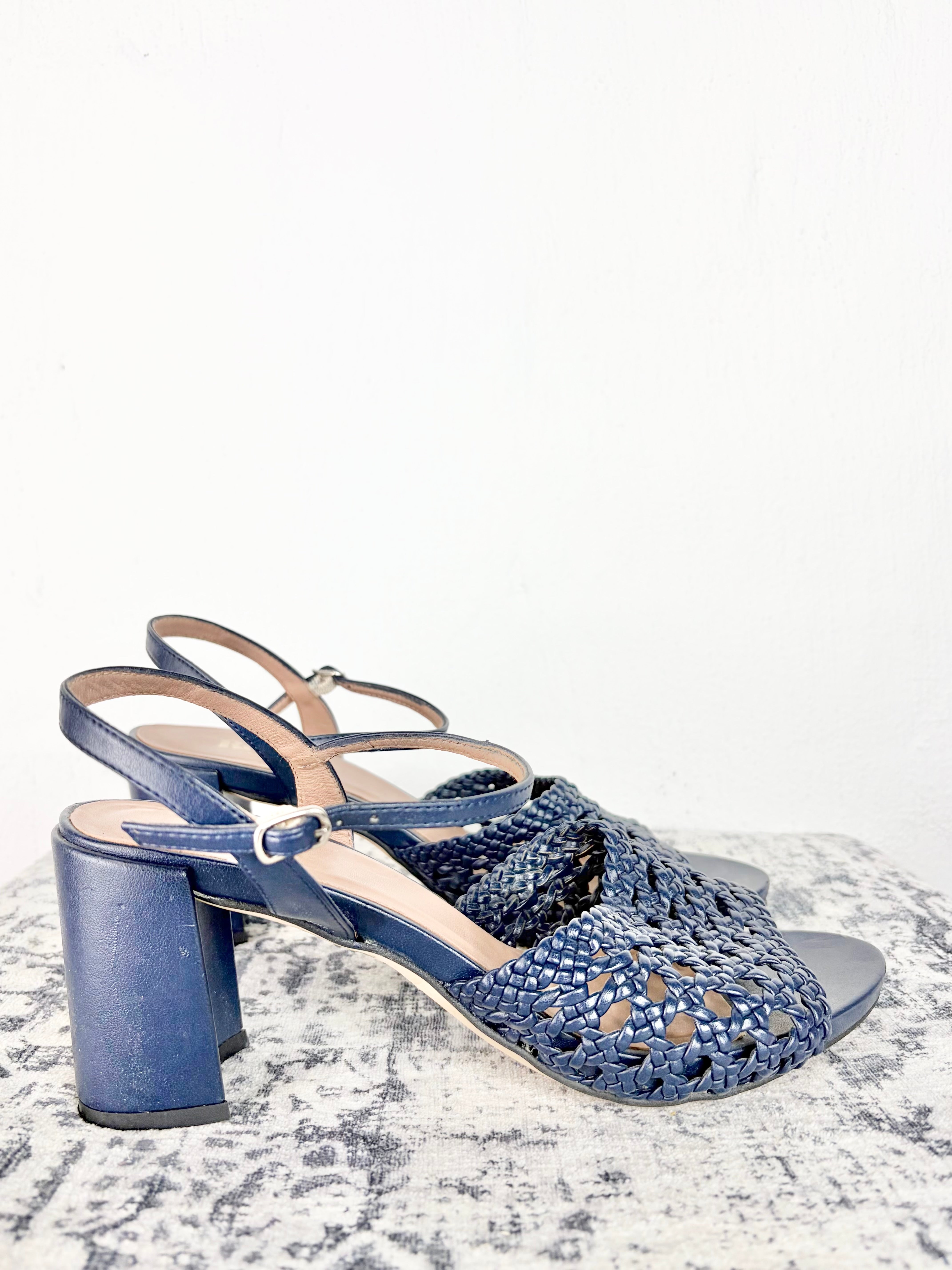 Rouje Paris Navy Blue Woven Leather Heels - EU40