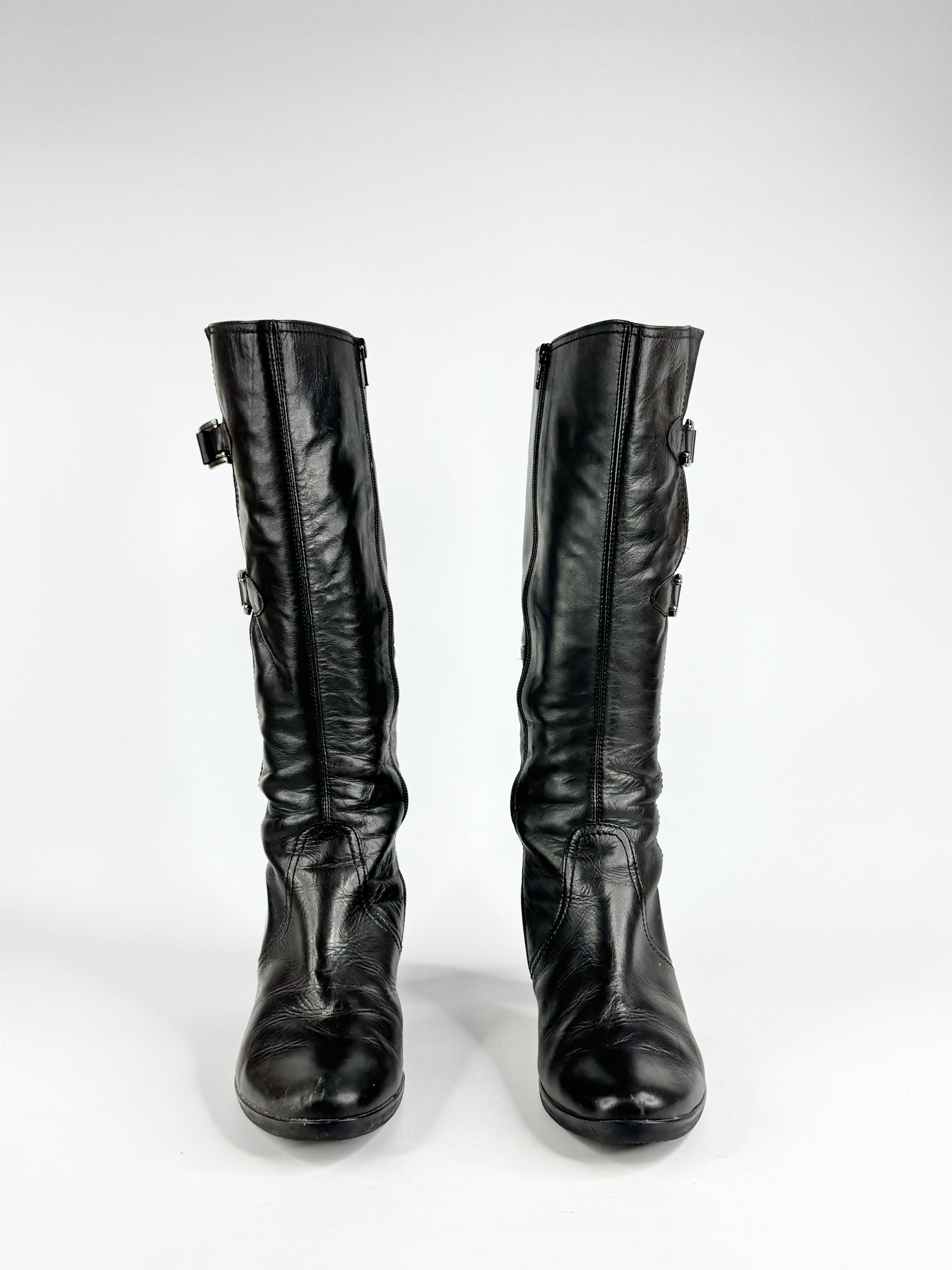 Gabor Black Leather Heeled Boots - EU39