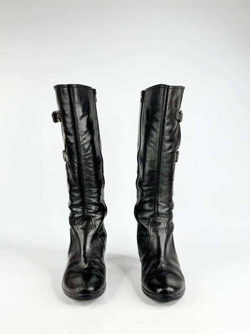 Gabor Black Leather Heeled Boots - 5.5