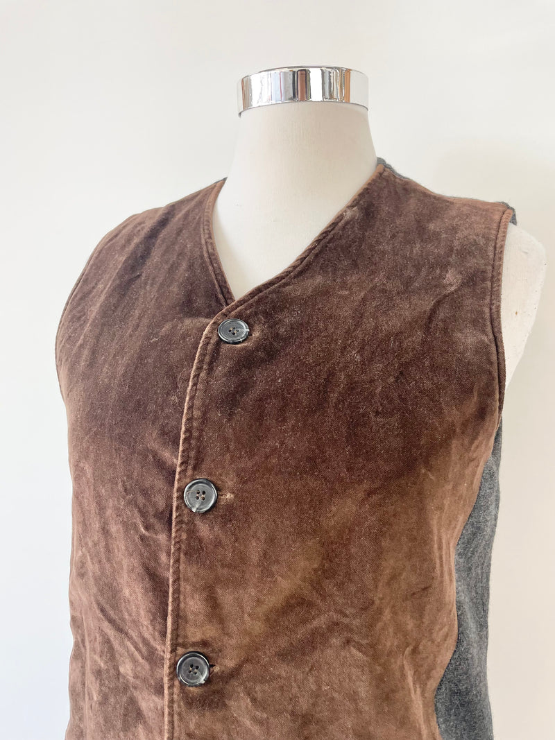 Husk Dark Brown Velvet Waistcoat - M